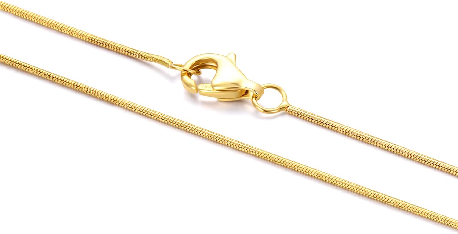 18 Karat Gelbgold 0,7 mm, 1 mm, 1,5 mm, 2,8 mm runde Schlangenkette, Fischgrätkette für Damen, Goldene Halskette mit Schlangenknochen-Kette, langlebige, robuste, solide Halskette aus 18-karätigem Gold, 14-30 Zoll