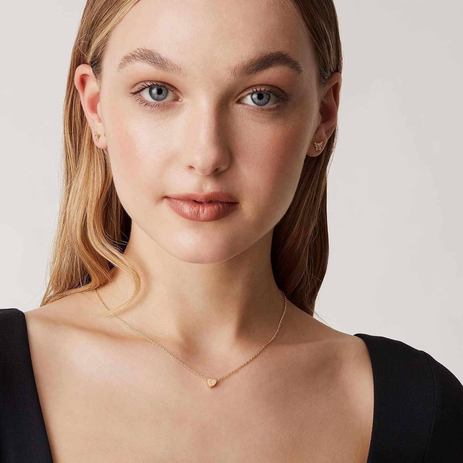 PAVOI 14K Gold Plated Tiny Heart Necklace | Dainty Necklace for Women | Personalized Letter Heart Choker | Adjustable Slider