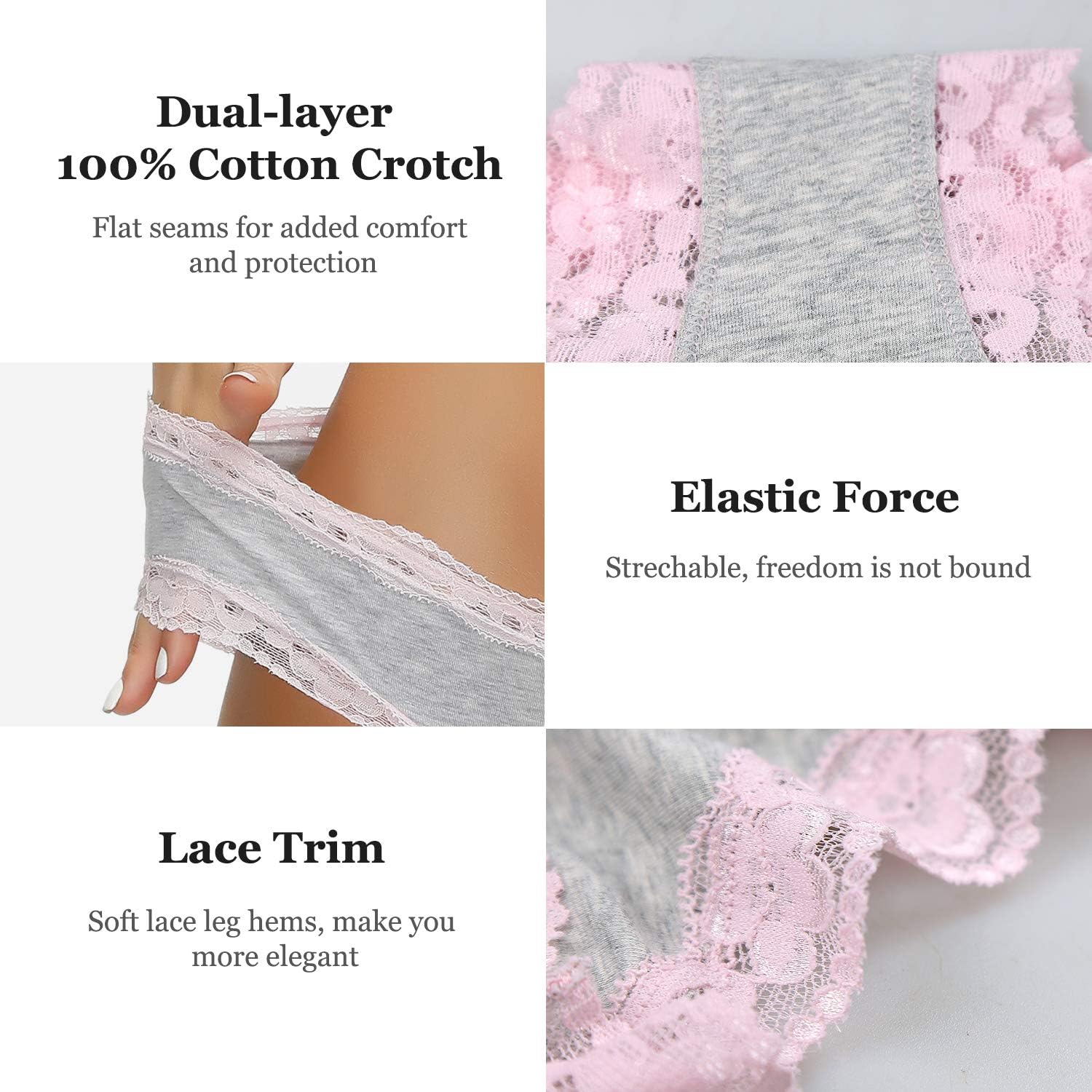 LYYTHAVON Damenunterwäsche, weiche, atmungsaktive Baumwolle, Slip für Damen, 5er-Pack