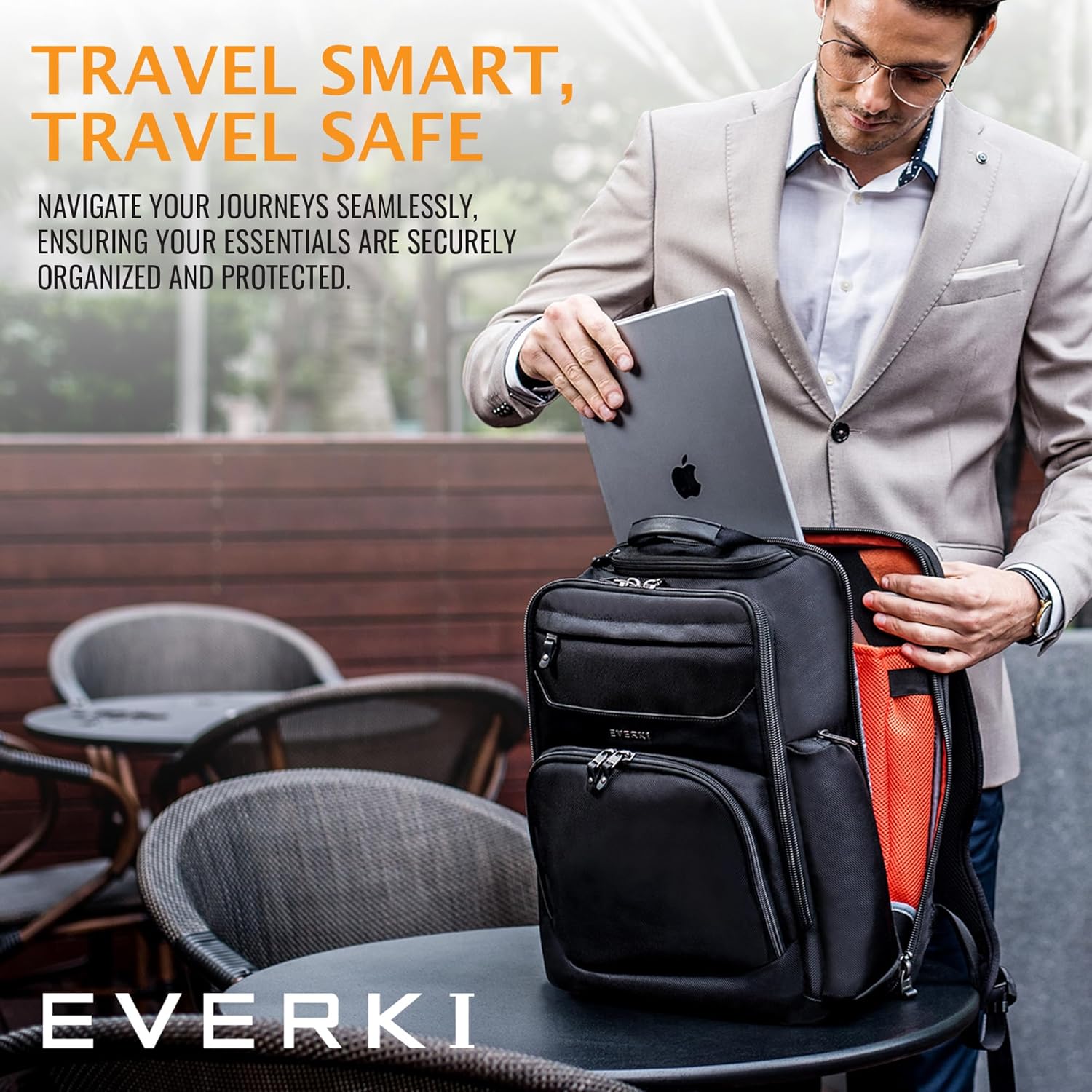 Everki Onyx Premium Business Executive Laptop-Rucksack — Ballistischer Bürorucksack aus Nylon und Leder, Laptoptasche, reisefreundlich — spezielles Fach bis zu 17,3, Fassungsvermögen 36 l (EKP132S17), Schwarz