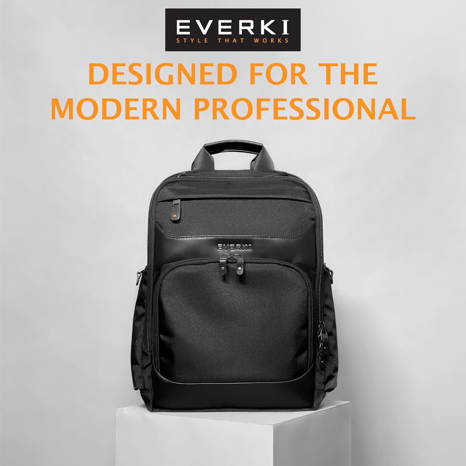 Everki Onyx Premium Business Executive Laptop-Rucksack — Ballistischer Bürorucksack aus Nylon und Leder, Laptoptasche, reisefreundlich — spezielles Fach bis zu 17,3, Fassungsvermögen 36 l (EKP132S17), Schwarz