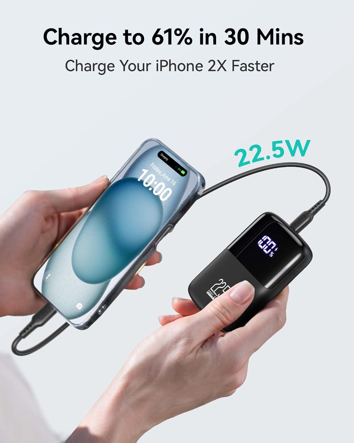 Chargeur portable INIU, plus petite banque d'alimentation de 22,5 W, 10 000 mAh, entrée/sortie USB C, charge rapide, mini-batterie à 3 sorties avec support de téléphone pour iPhone 16 15 14 13 12 Samsung S23, tablette Google iPad