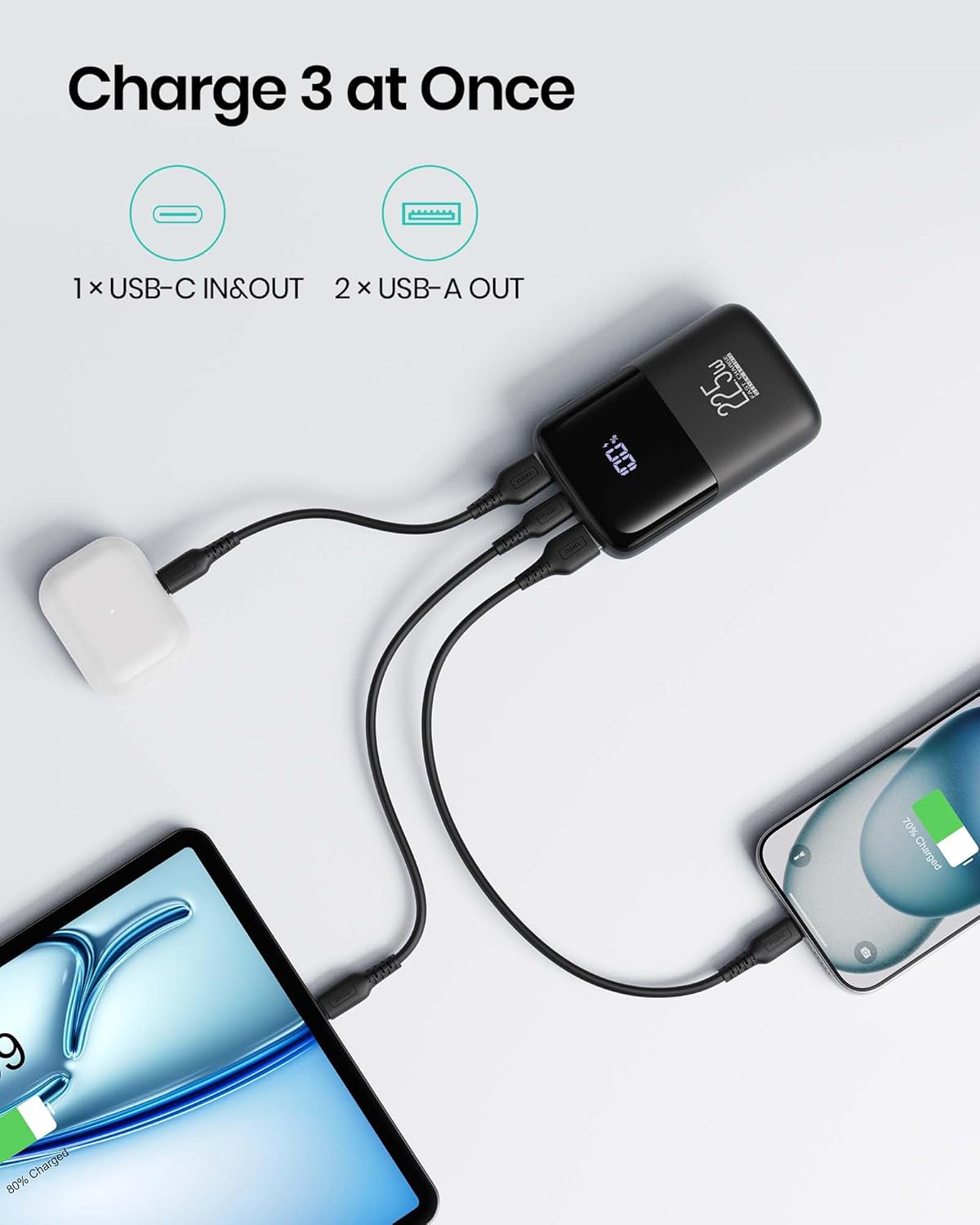 Chargeur portable INIU, plus petite banque d'alimentation de 22,5 W, 10 000 mAh, entrée/sortie USB C, charge rapide, mini-batterie à 3 sorties avec support de téléphone pour iPhone 16 15 14 13 12 Samsung S23, tablette Google iPad