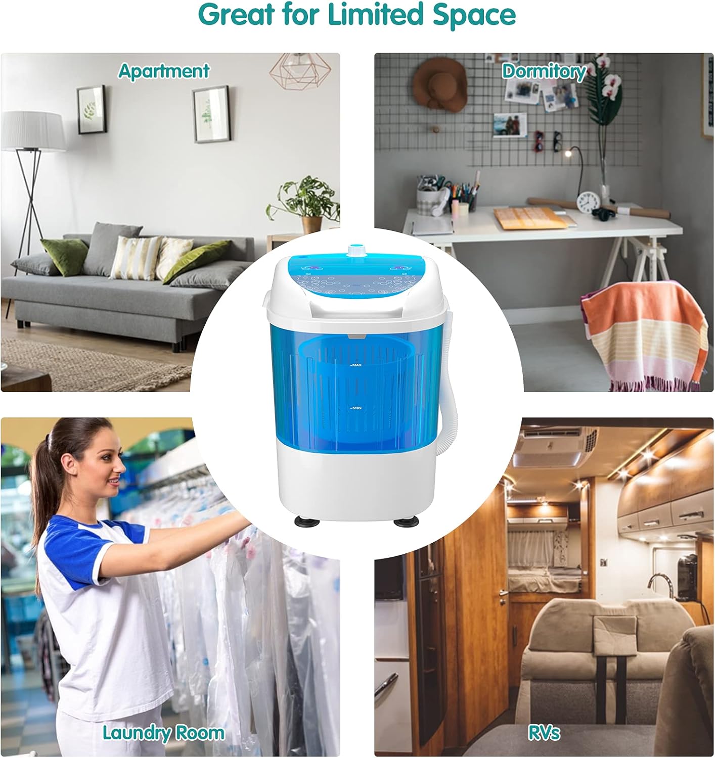 EP24895 5.5lbs Mini Washing Machine w/Spin Dryer, Transparent · v5