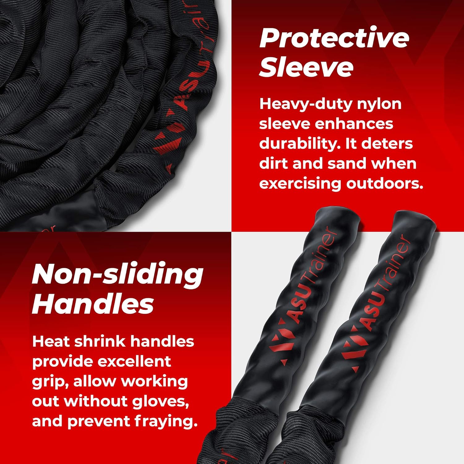 Poly Dacron Weighted Battle Ropes for Home Gym– Indoor/Outdoor Workout Rope with Sleeve, Heat-Shrink Handles, Anchor Kit – Exercise Rope for Training/Fitness/Boxing, Army Battle Rope