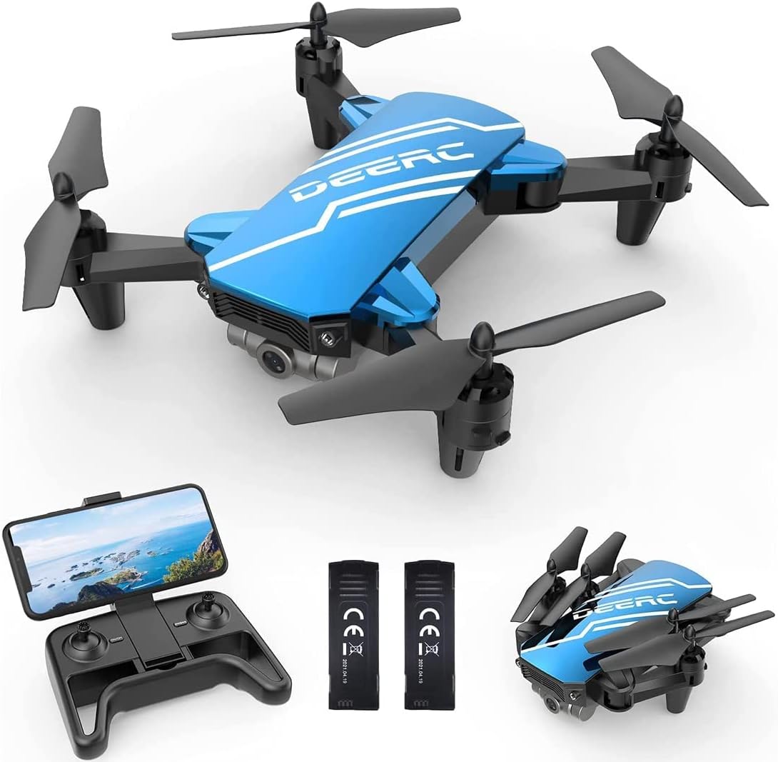 DEERC D20 Mini Drone with Camera for Kids, Remote Control Toys Gifts for Boys Girls with Voice Control, Gestures Selfie, Altitude Hold, Gravity Control, One Key Start, 3D Flips 2 Batteries, Blue · v4