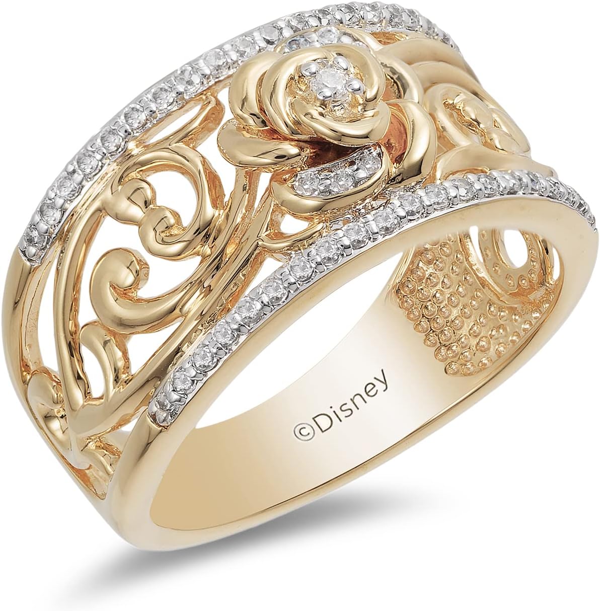 Jewelili Enchanted Disney Fine Jewelry in oro giallo 14 carati su argento sterling con diamanti bianchi naturali da 1/5 Cttw Belle Fashion