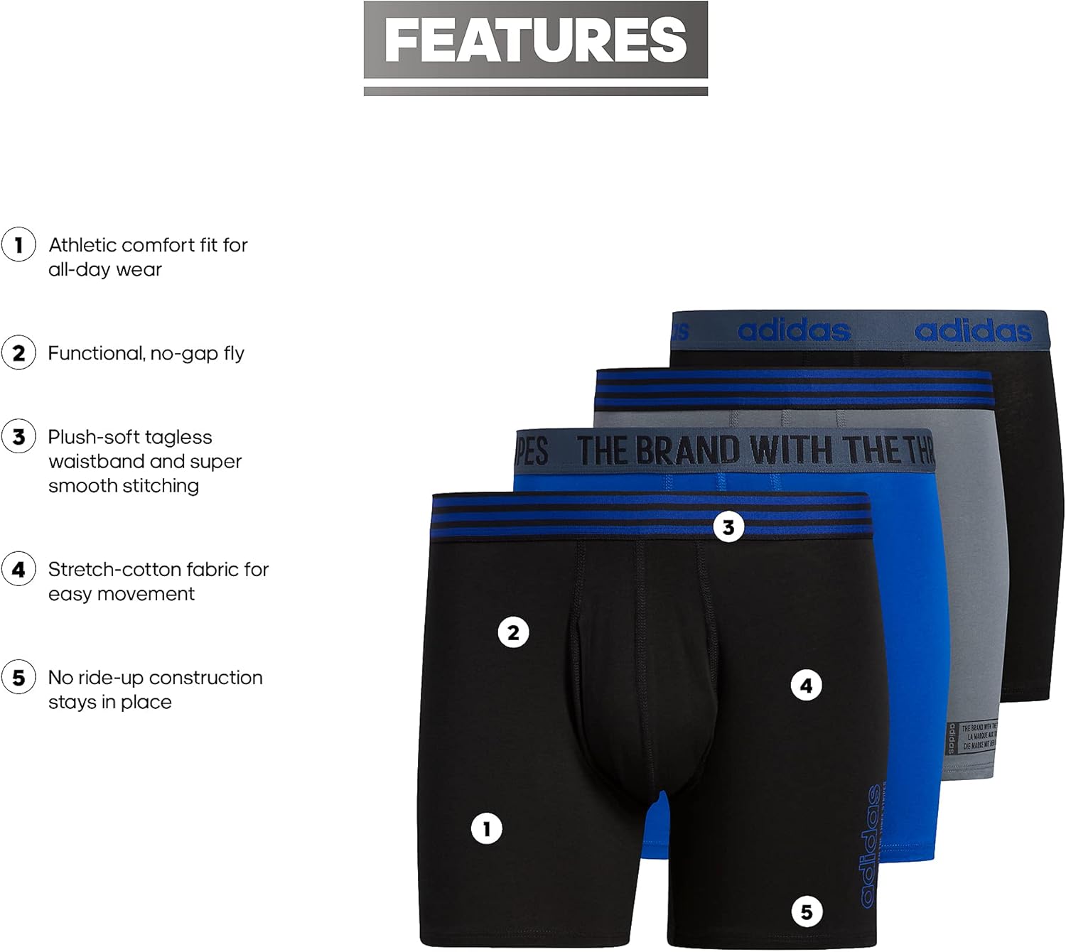 adidas Męska bielizna krótka z bawełny Core Stretch Boxer, 4-pak