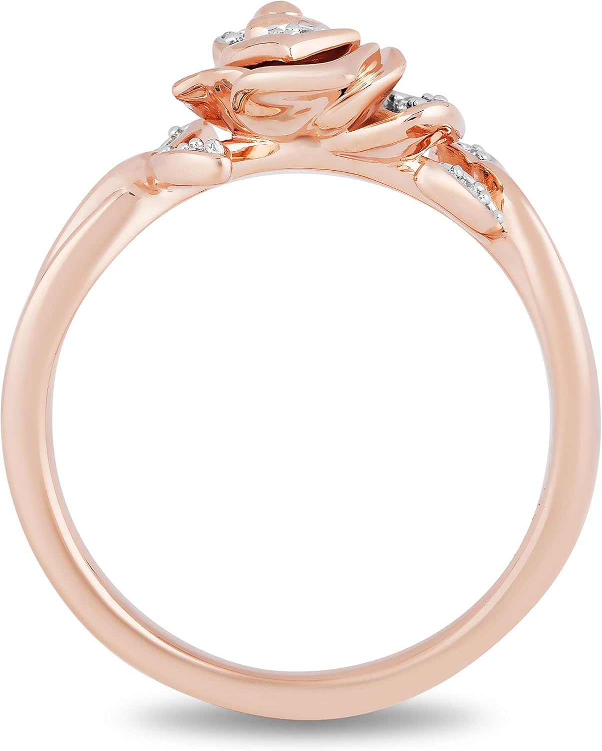 Jewelili Enchanted Disney Güzel Takı 14K Gül Altın Üzerine Gümüş 1/10 Cttw Beyaz Yuvarlak Pırlanta Belle Rose Yüzük