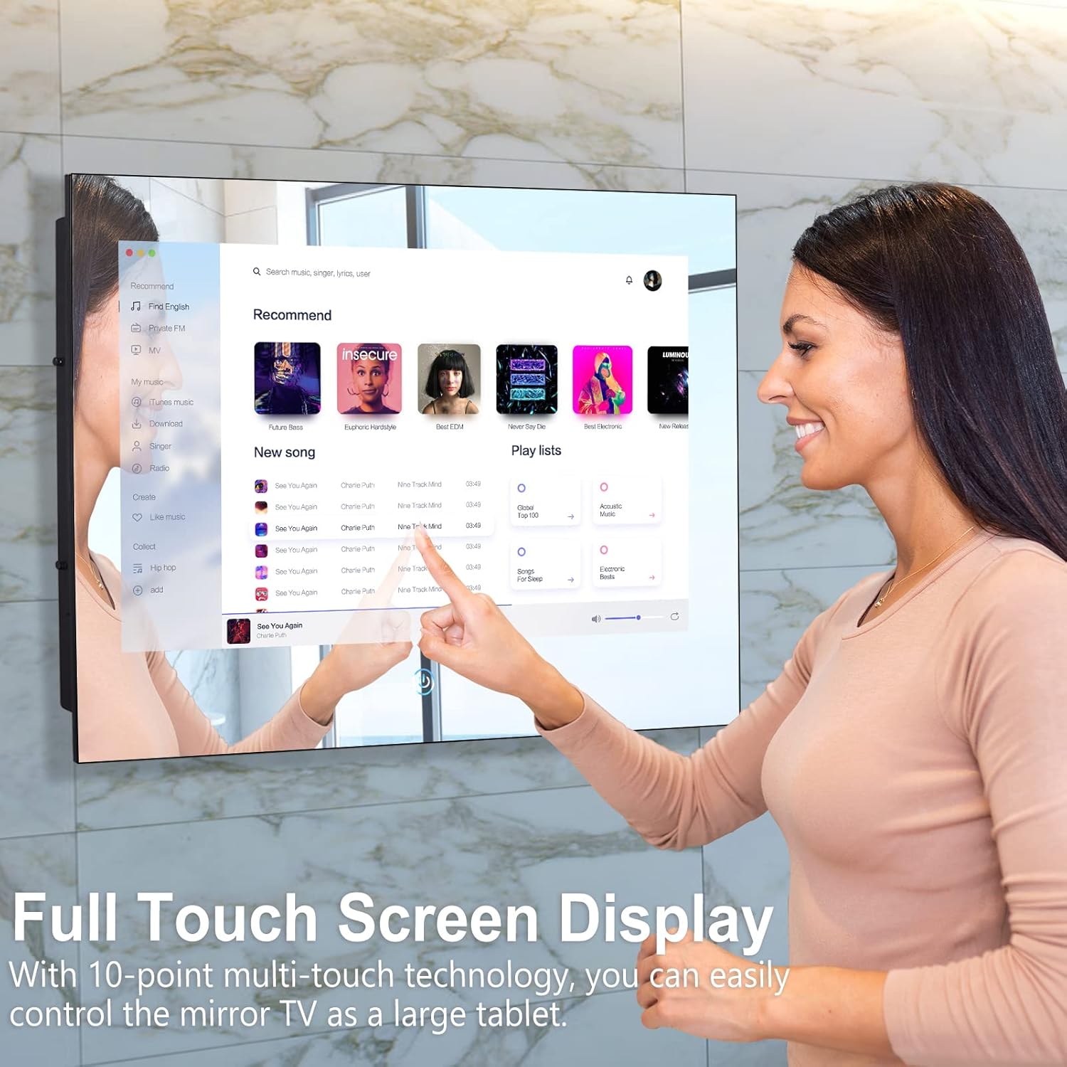 Haocrown Specchio da bagno impermeabile da 27 pollici Smart Touchscreen Android 11 TV, sintonizzatore ATSC Full HD 1080P Wi-Fi integrato Bluetooth Bluetooth (quasi nuovo, 2022)