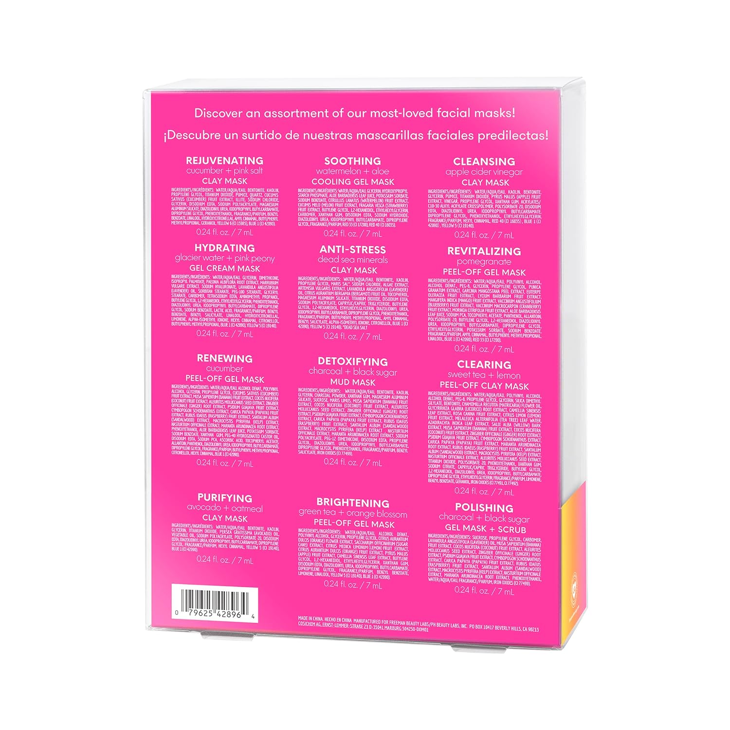 Freeman Facial Love To Mask 14 Piece Variety Pack: Oil Absorbing Clay, Detoxifying Charcoal, Clearing Peel Off, Hydrating Gel Cream, Exfoliating Scrub, With Bonus Buffer and Headband