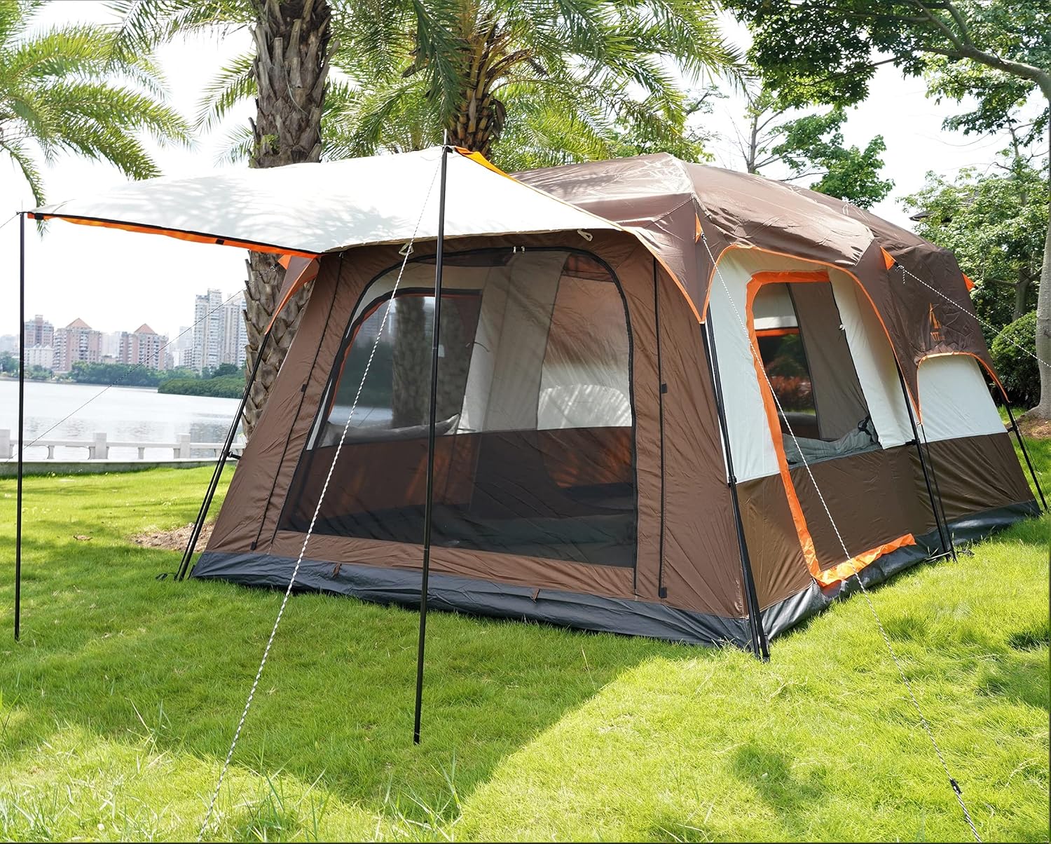 KTT Extra Large Tent 6-10-12 Person(A),Family Cabin Tents,2 Rooms,3 Doors and 3 Windows with Mesh,Straight Wall,Waterproof,Double Layer,Big Tent for Outdoor,Picnic,Camping,Family Gathering · v10