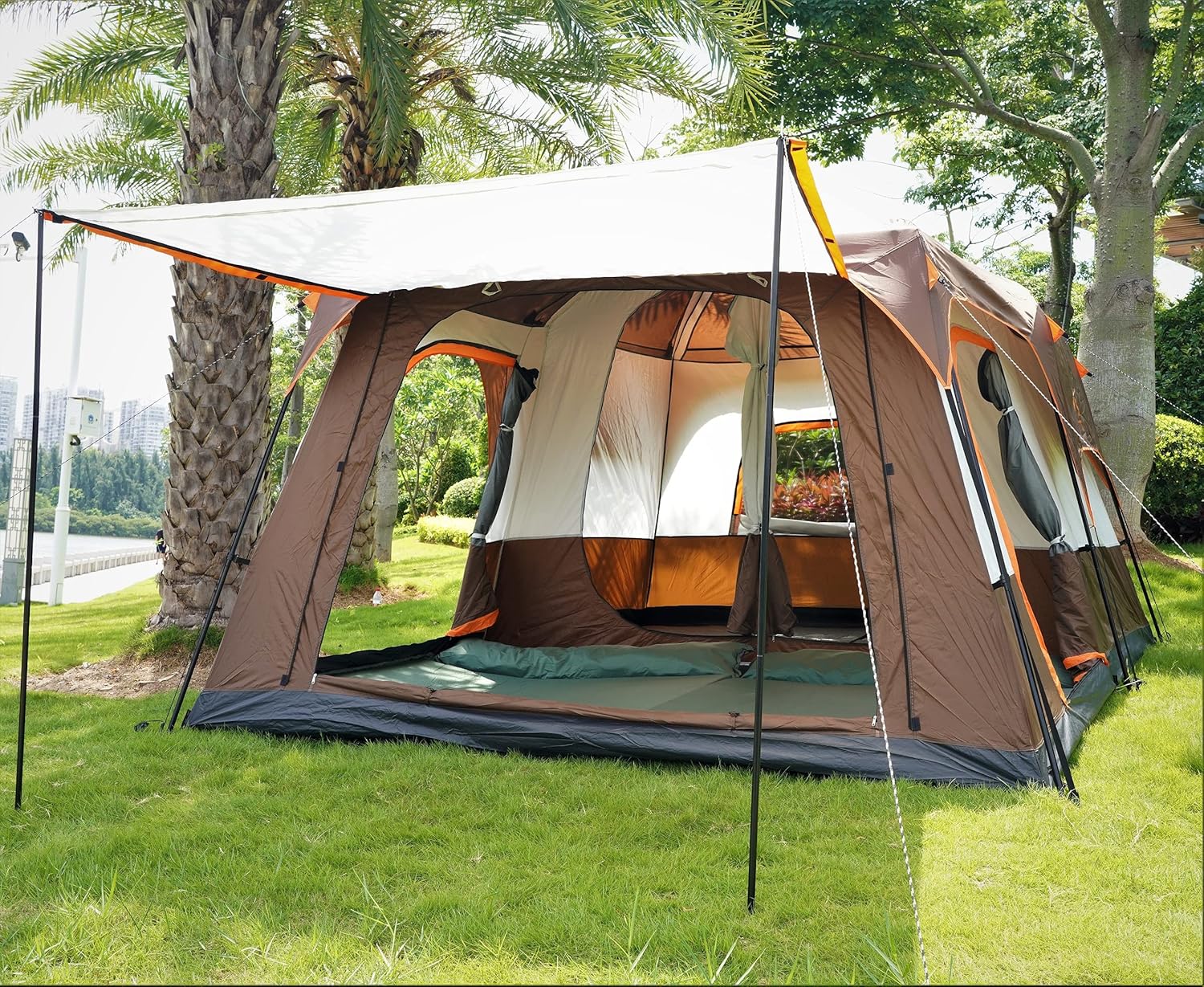 KTT Extra Large Tent 6-10-12 Person(A),Family Cabin Tents,2 Rooms,3 Doors and 3 Windows with Mesh,Straight Wall,Waterproof,Double Layer,Big Tent for Outdoor,Picnic,Camping,Family Gathering · v10