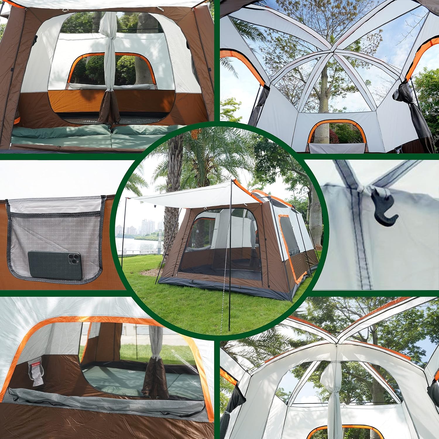 KTT Extra Large Tent 6-10-12 Person(A),Family Cabin Tents,2 Rooms,3 Doors and 3 Windows with Mesh,Straight Wall,Waterproof,Double Layer,Big Tent for Outdoor,Picnic,Camping,Family Gathering · v10