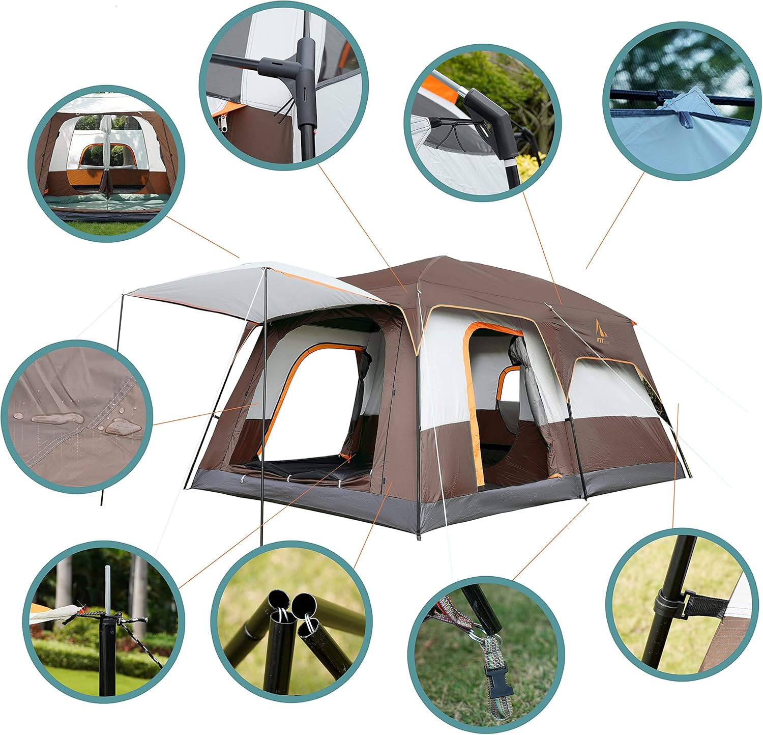 KTT Extra Large Tent 6-10-12 Person(A),Family Cabin Tents,2 Rooms,3 Doors and 3 Windows with Mesh,Straight Wall,Waterproof,Double Layer,Big Tent for Outdoor,Picnic,Camping,Family Gathering · v10