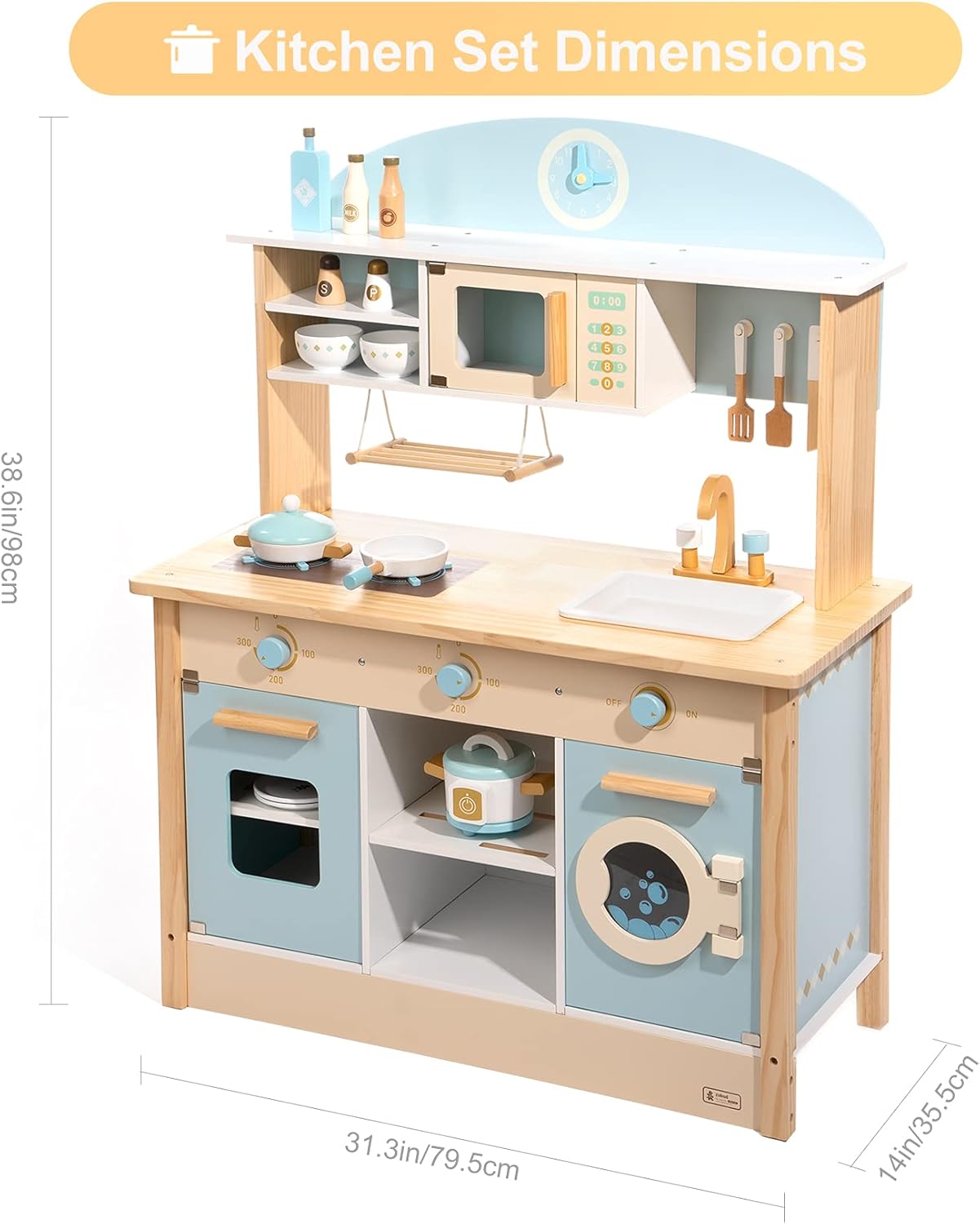 ROBUD Wooden Play Kitchen Set for Kids Toddlers, Toy Kitchen Gift for Boys Girls, Age 3 · v3