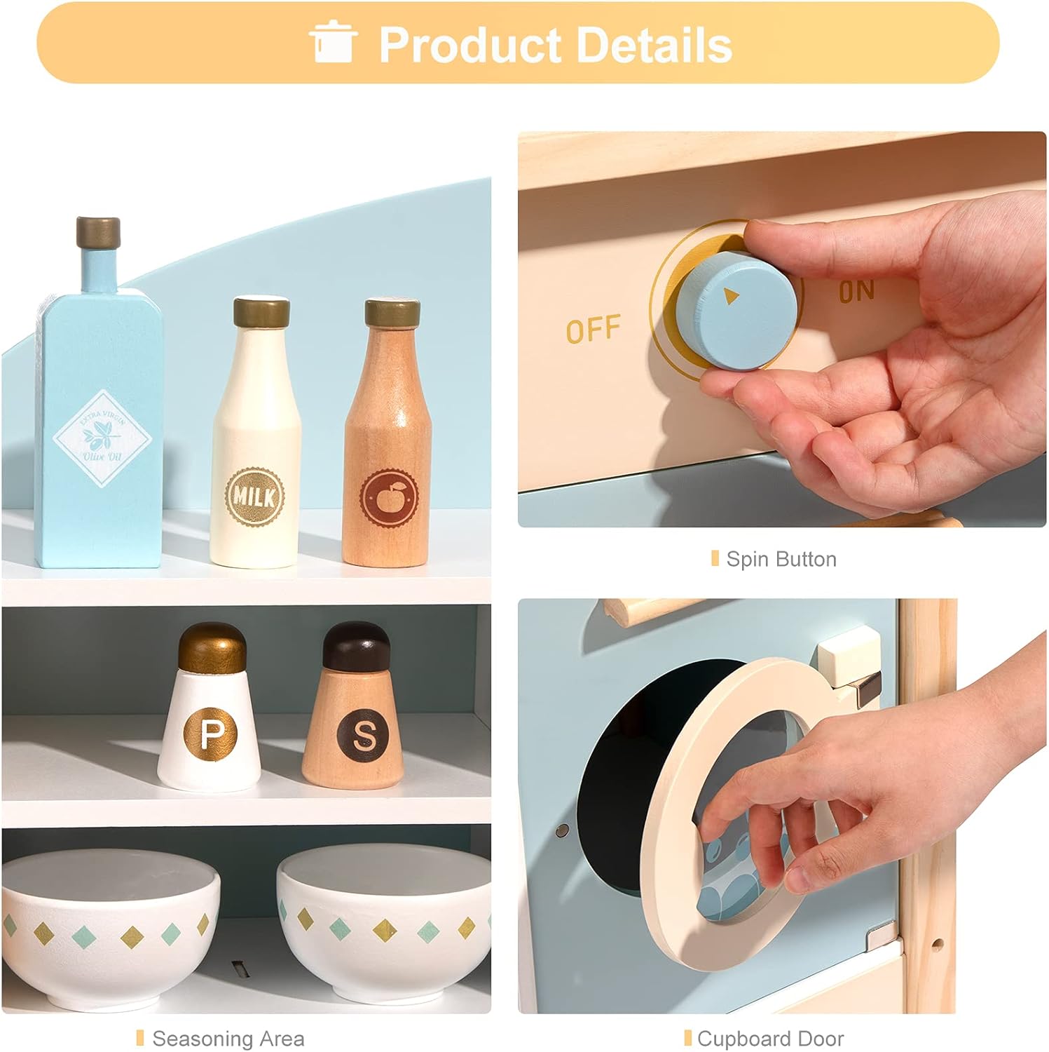 ROBUD Wooden Play Kitchen Set for Kids Toddlers, Toy Kitchen Gift for Boys Girls, Age 3 · v3