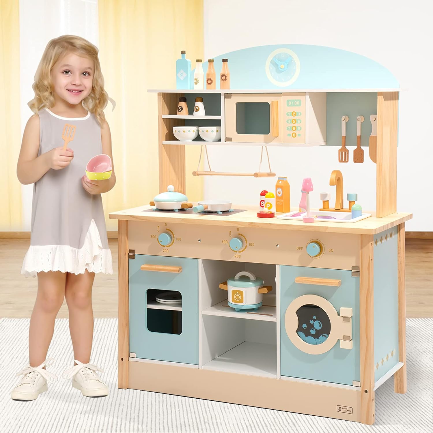 ROBUD Wooden Play Kitchen Set for Kids Toddlers, Toy Kitchen Gift for Boys Girls, Age 3 · v3