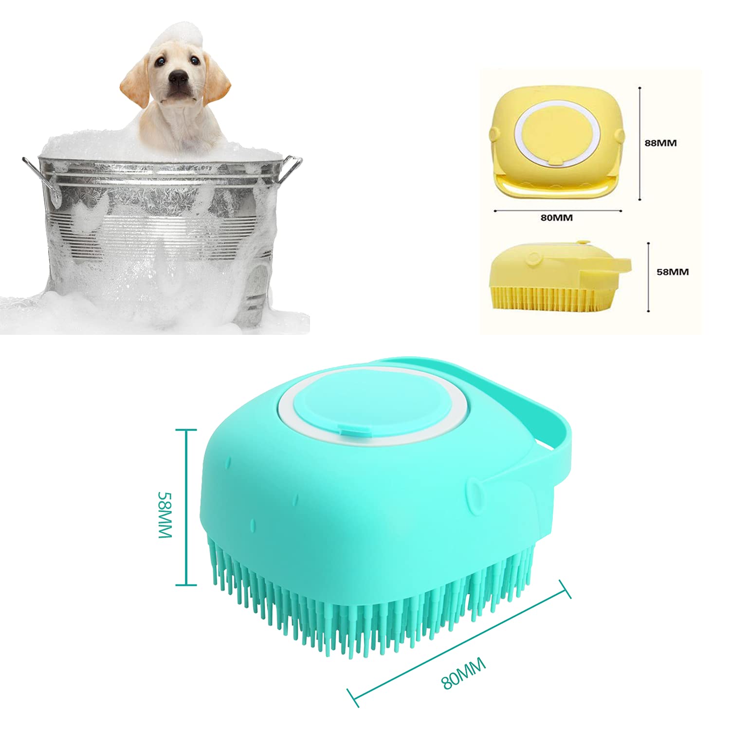 ELEGX Pet Grooming Bath Massage Brush with Soap and Shampoo Dispenser Soft Silicone Bristle for Long Short Haired Dogs Cats Shower (Yellow) · v5