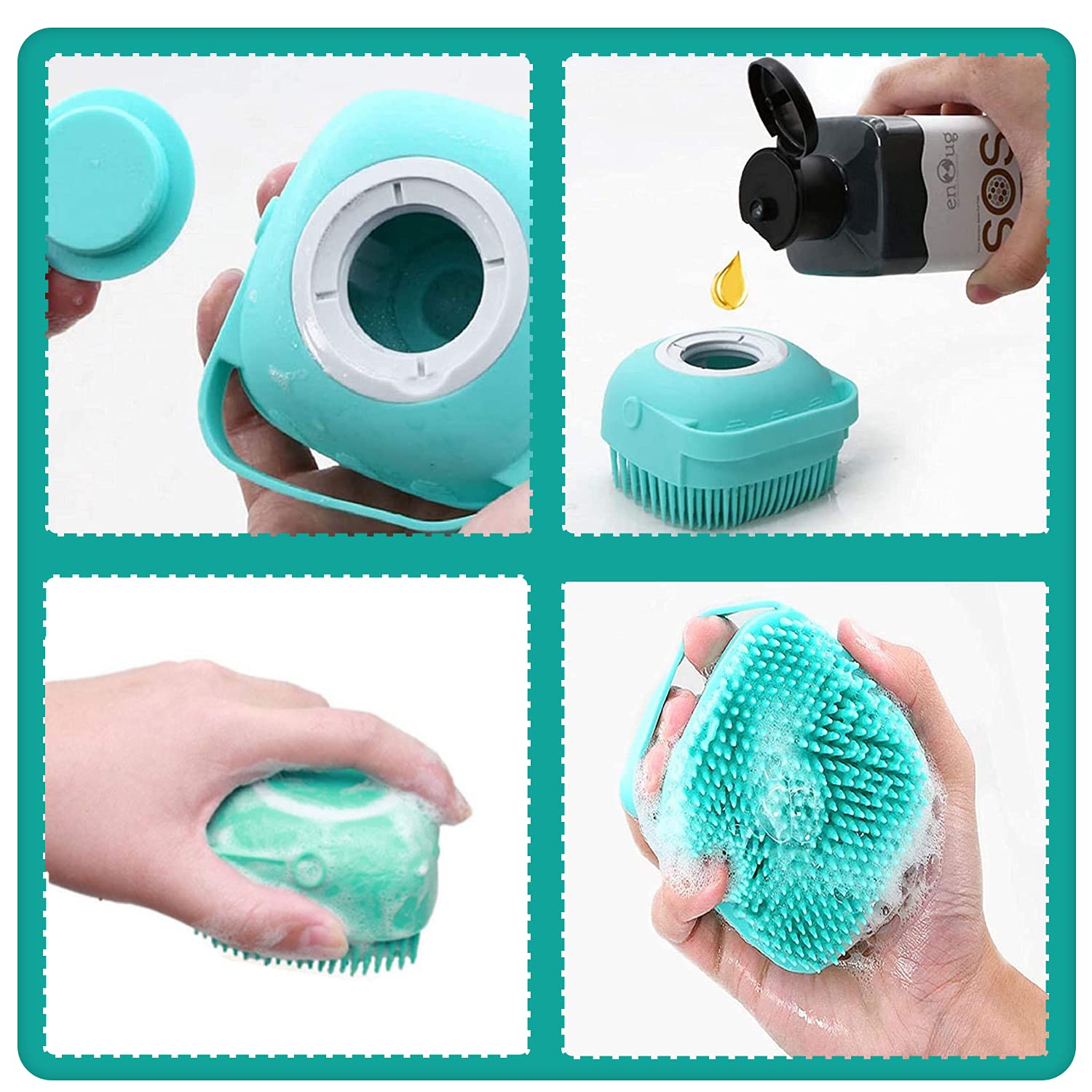 ELEGX Pet Grooming Bath Massage Brush with Soap and Shampoo Dispenser Soft Silicone Bristle for Long Short Haired Dogs Cats Shower (Yellow) · v5