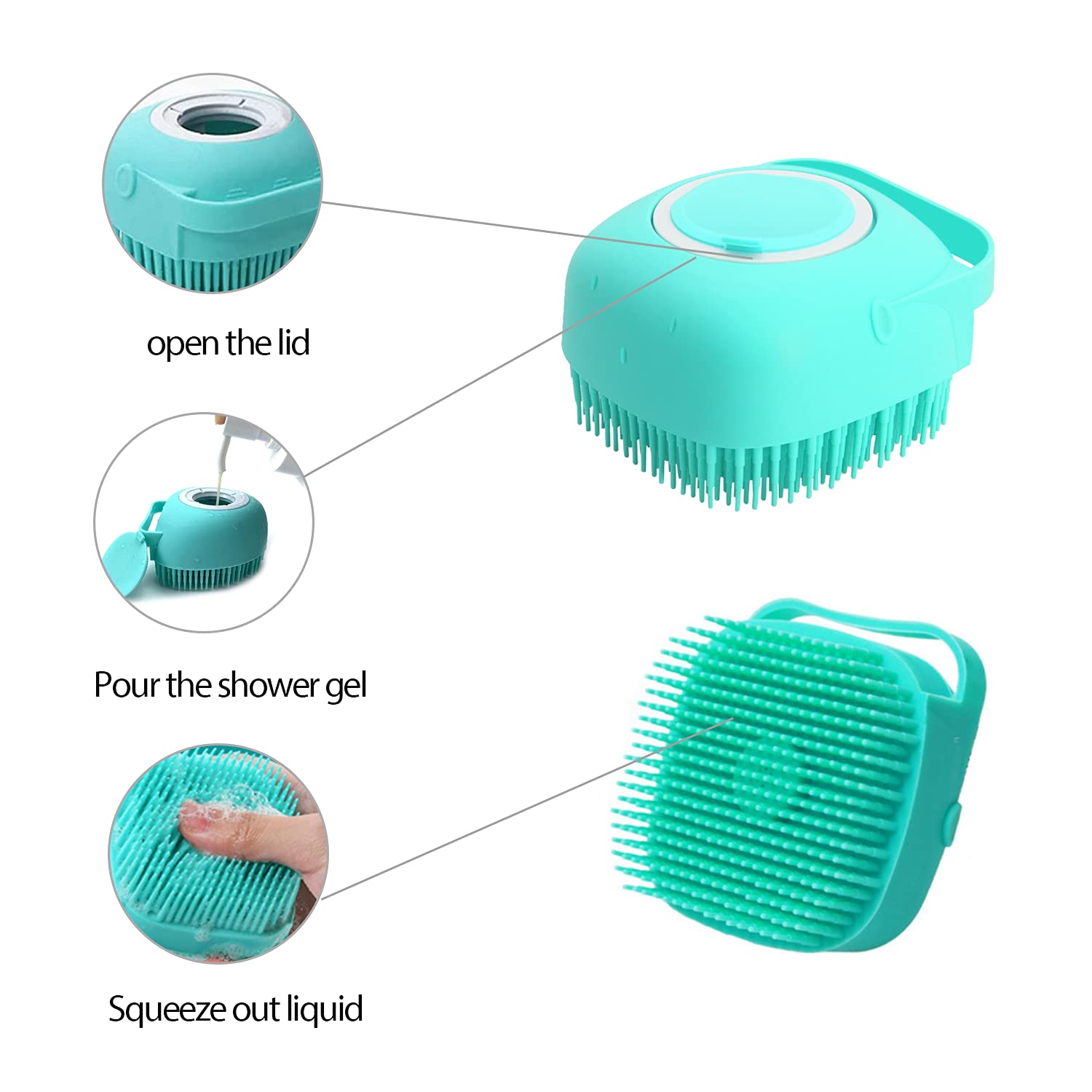ELEGX Pet Grooming Bath Massage Brush with Soap and Shampoo Dispenser Soft Silicone Bristle for Long Short Haired Dogs Cats Shower (Yellow) · v5