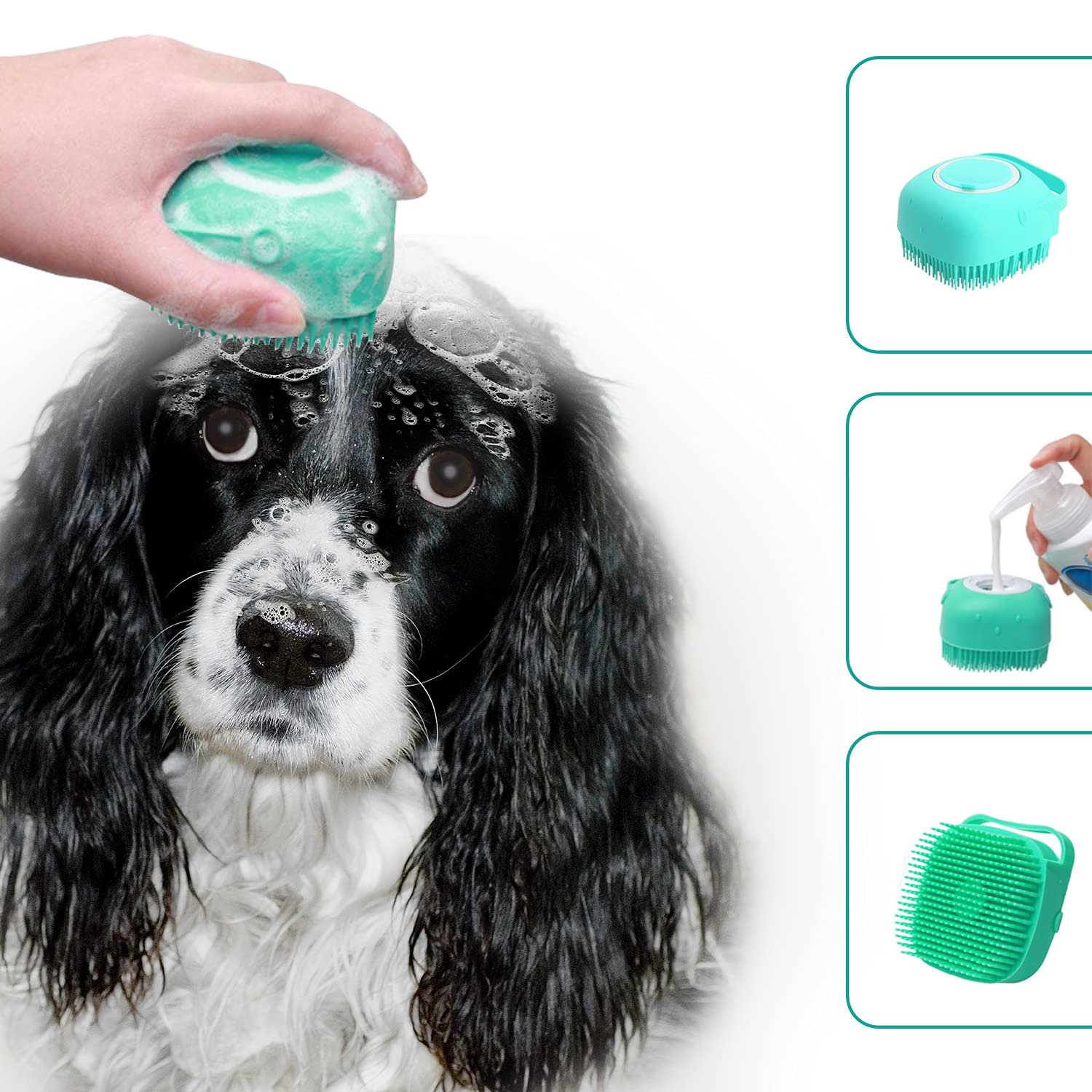 ELEGX Pet Grooming Bath Massage Brush with Soap and Shampoo Dispenser Soft Silicone Bristle for Long Short Haired Dogs Cats Shower (Yellow) · v5