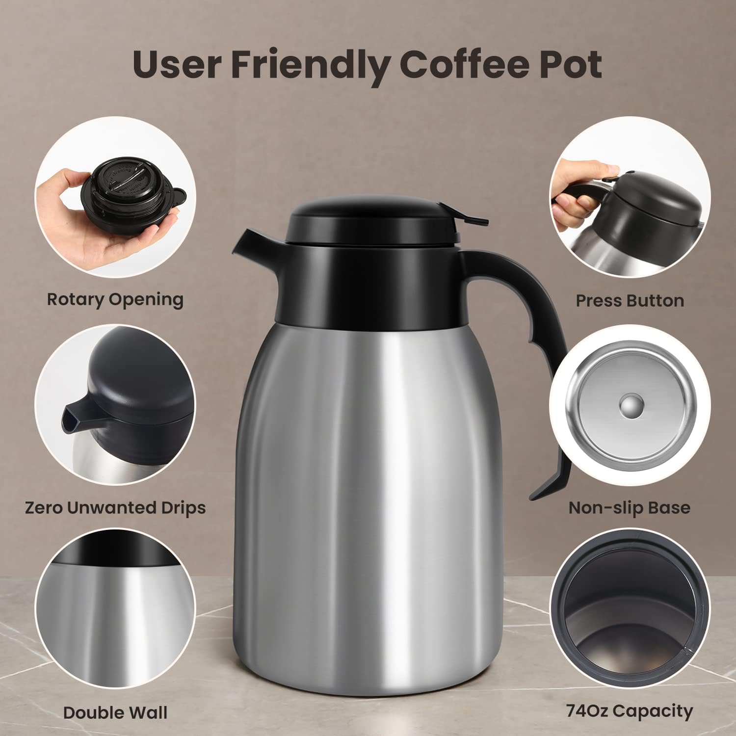 เครื่องชงกาแฟ SYBO Commercial Coffee Makers 12 Cup เครื่องชงกาแฟแบบหยดพร้อมเหยือกเก็บความร้อน 74 ออนซ์ กาต้มกาแฟ สแตนเลสสตีล Cafetera SF-CB-1AA