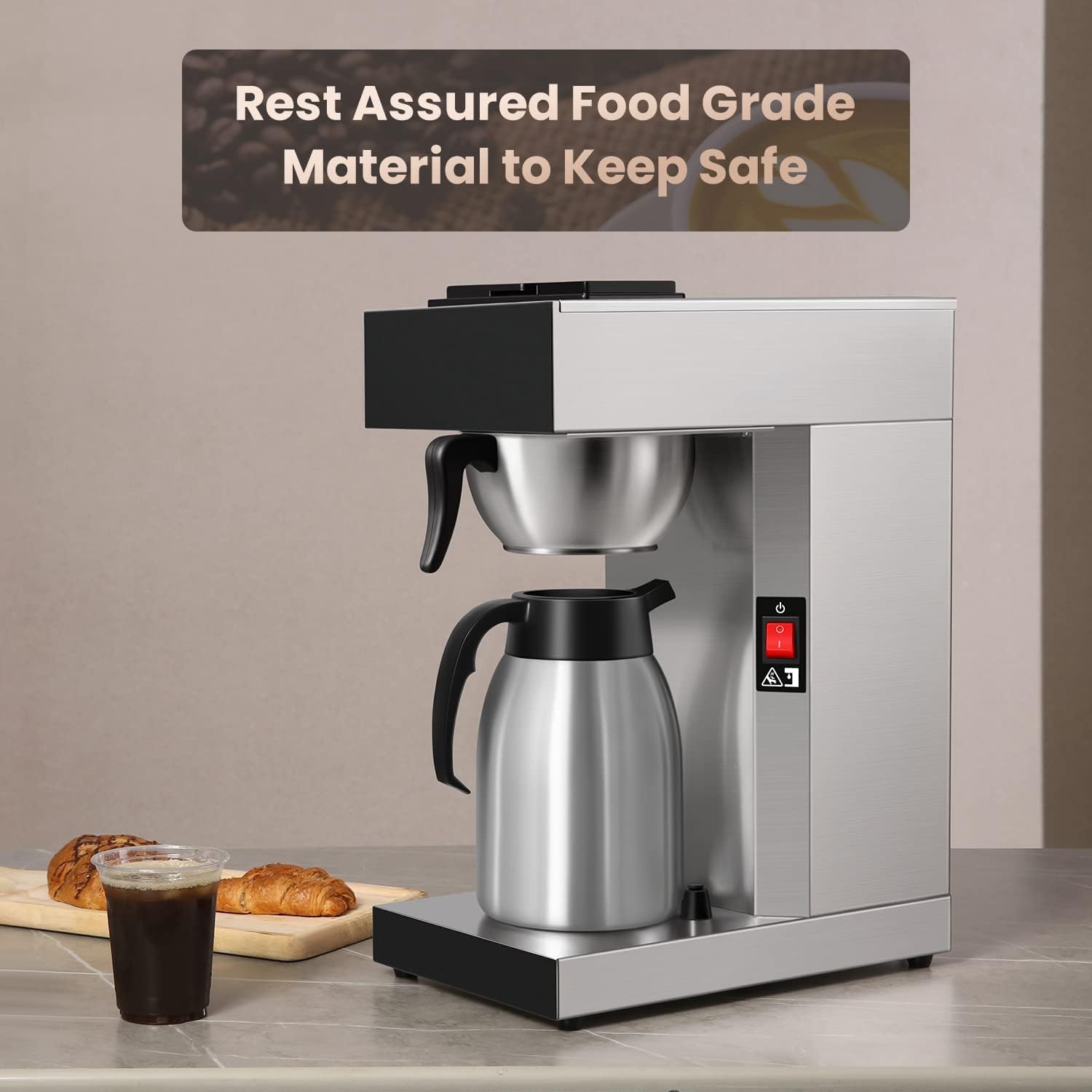 เครื่องชงกาแฟ SYBO Commercial Coffee Makers 12 Cup เครื่องชงกาแฟแบบหยดพร้อมเหยือกเก็บความร้อน 74 ออนซ์ กาต้มกาแฟ สแตนเลสสตีล Cafetera SF-CB-1AA