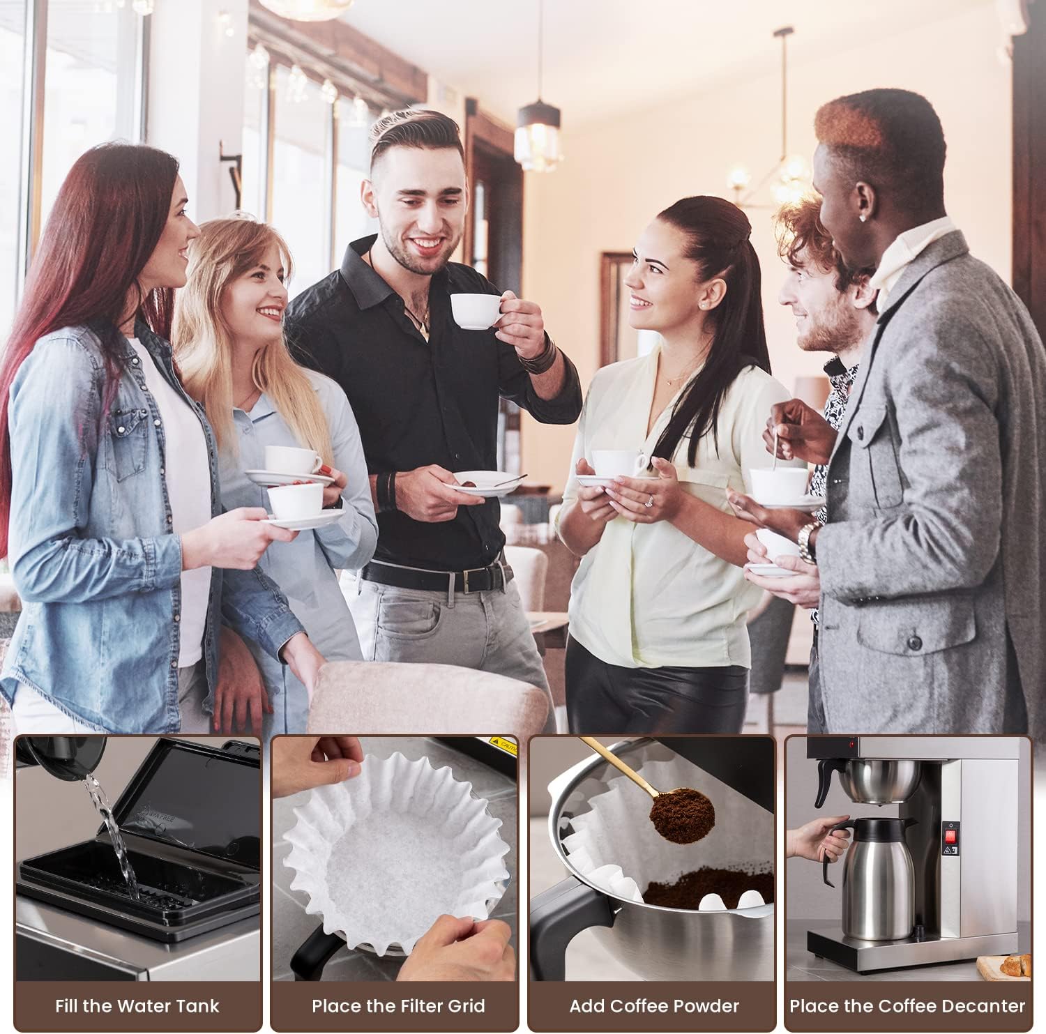 เครื่องชงกาแฟ SYBO Commercial Coffee Makers 12 Cup เครื่องชงกาแฟแบบหยดพร้อมเหยือกเก็บความร้อน 74 ออนซ์ กาต้มกาแฟ สแตนเลสสตีล Cafetera SF-CB-1AA