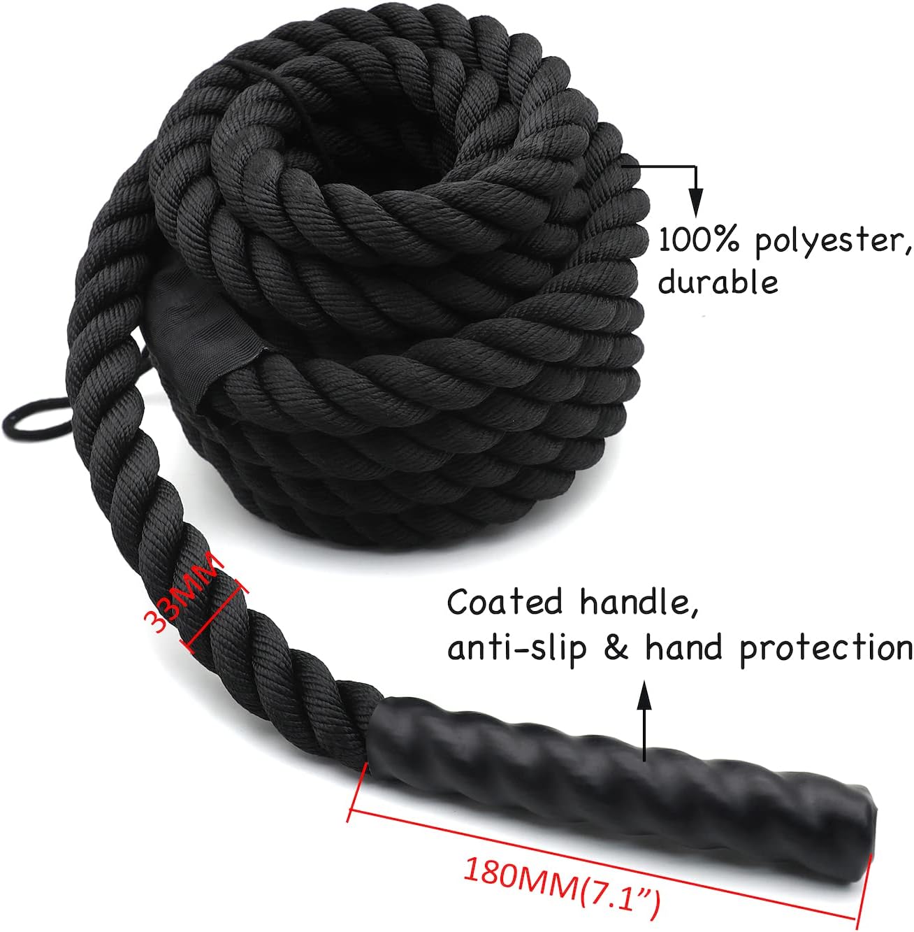 XKMT- Battle Rope Training Rope (1.5/30ft) Sports Exercise Strength Cardio Fitness Outdoors [P/N: ET-HOME005-BK]