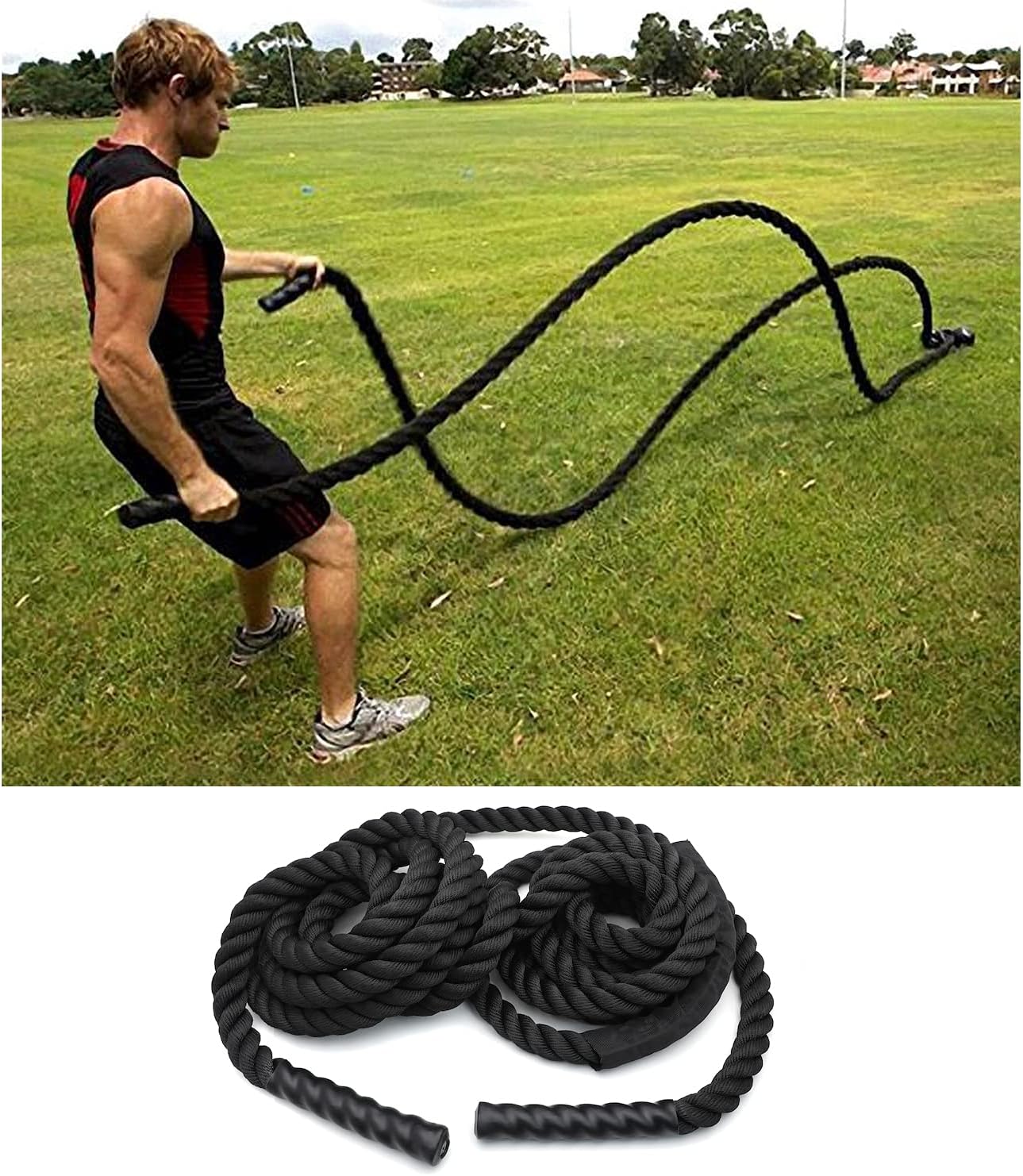 XKMT- Battle Rope Training Rope (1.5/30ft) Sports Exercise Strength Cardio Fitness Outdoors [P/N: ET-HOME005-BK]
