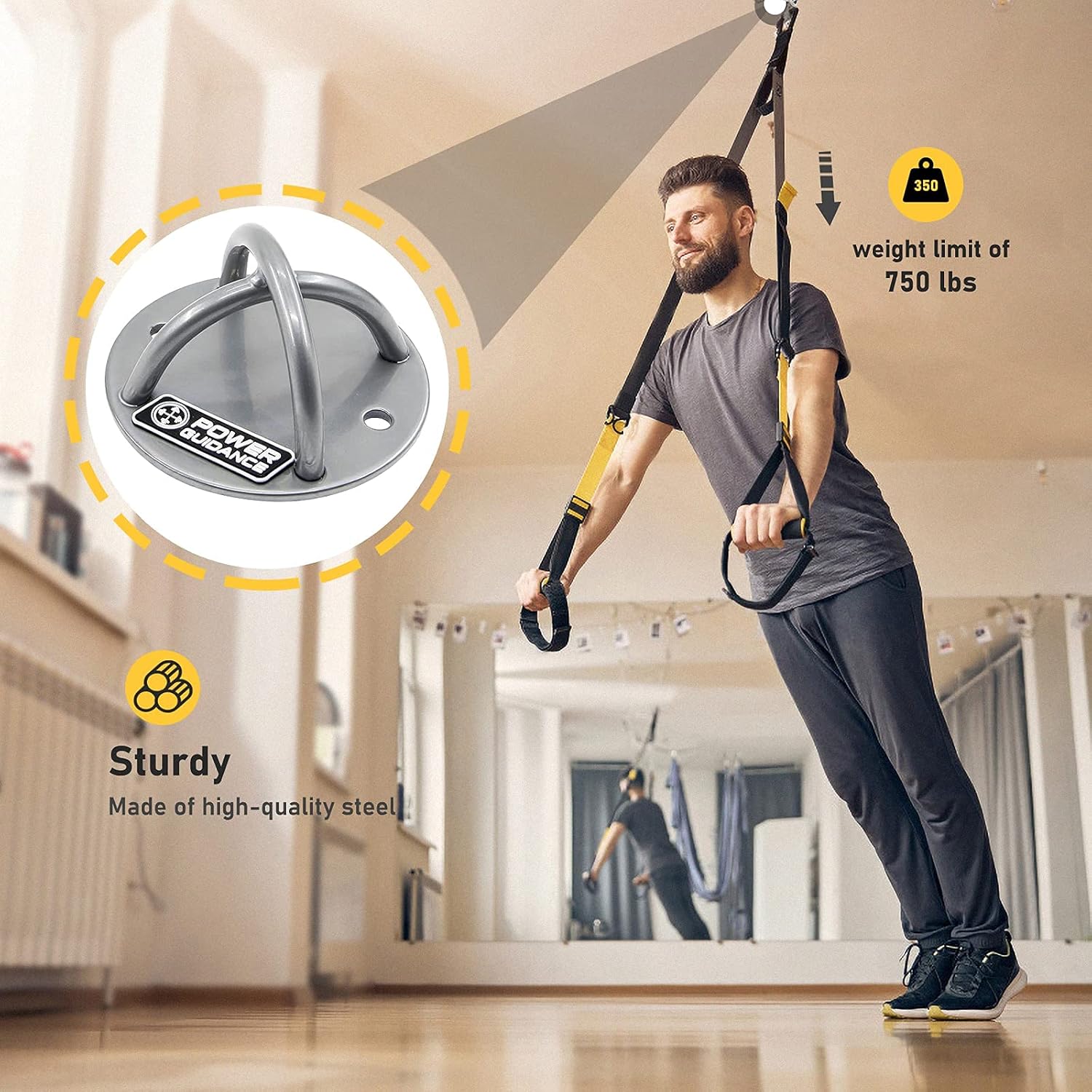 POWER GUIDANCE Corde de combat en polydacron de 1,5 pouce de diamètre, équipement d'exercice de 30 pieds de long pour la maison, la gym, support mural et au plafond pour sangles de suspension, anneaux de gymnastique, balançoires de yoga