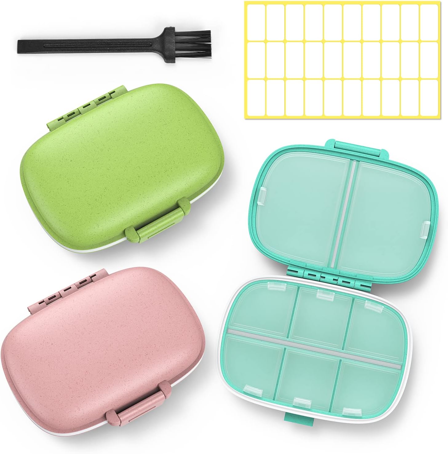 3 Pack 8 Compartments Travel Pill Box,Pill Organizer 7 Days Moisture Proof Small Pill Case for Pocket Purse Daily Portable Medicine Vitamin Holder Container(Pink Blue Green)