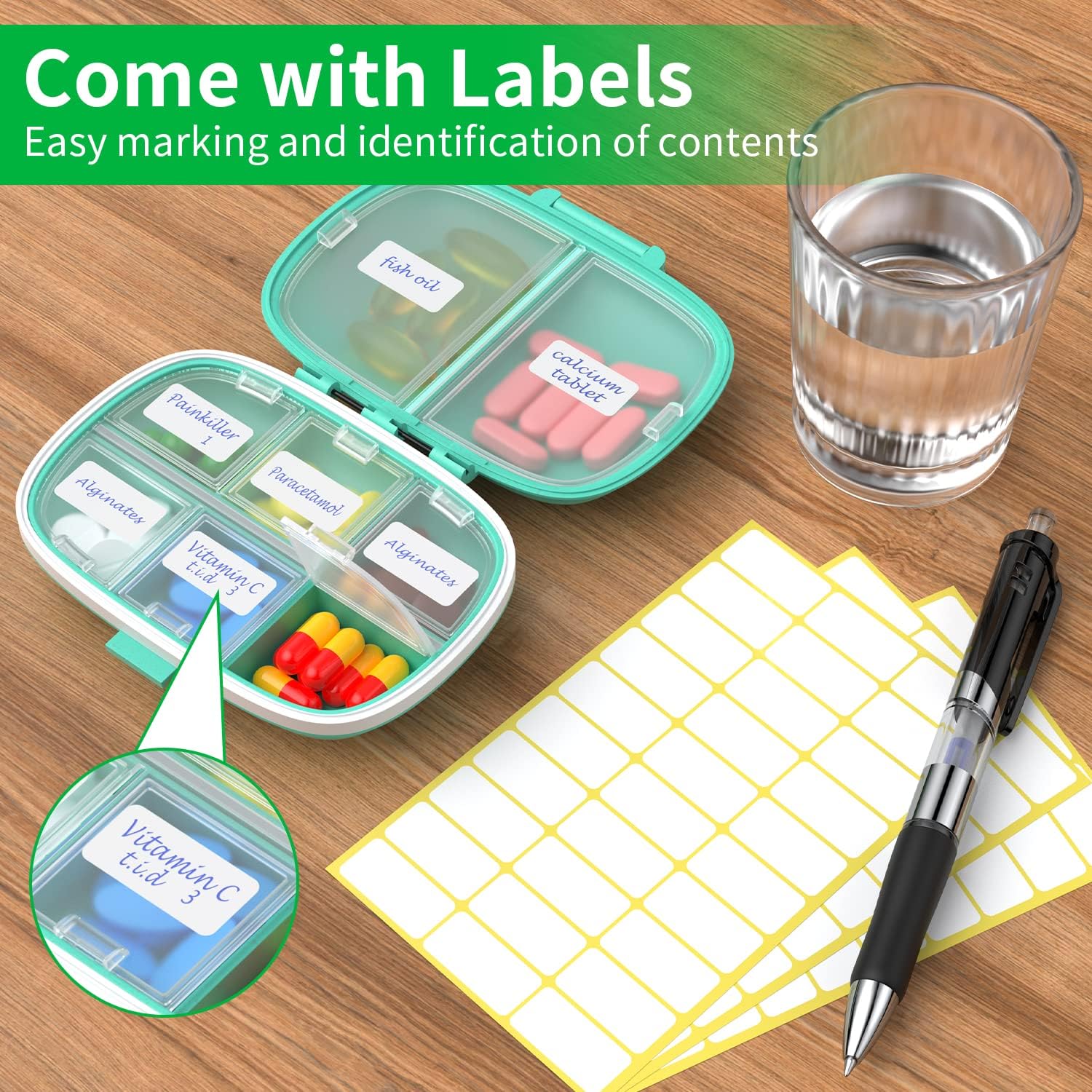 3 Pack 8 Compartments Travel Pill Box,Pill Organizer 7 Days Moisture Proof Small Pill Case for Pocket Purse Daily Portable Medicine Vitamin Holder Container(Pink Blue Green)