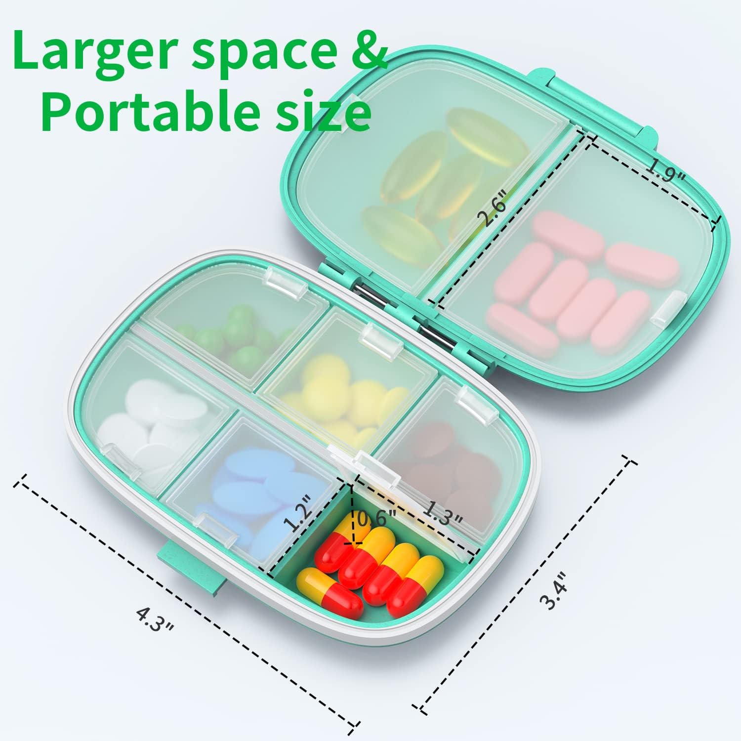 3 Pack 8 Compartments Travel Pill Box,Pill Organizer 7 Days Moisture Proof Small Pill Case for Pocket Purse Daily Portable Medicine Vitamin Holder Container(Pink Blue Green)