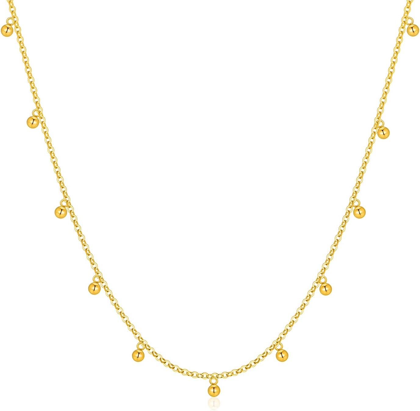 สร้อยคอทองคำ 14k พร้อมลูกปัดห้อยระย้าทองคำ 18k สำหรับผู้หญิง สร้อยคอโช้คเกอร์ทรงกลมเล็ก ของขวัญเครื่องประดับสำหรับเธอ ความยาว 14-19 นิ้ว