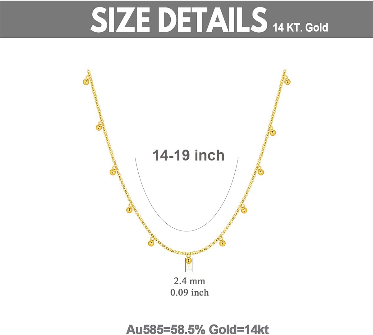 สร้อยคอทองคำ 14k พร้อมลูกปัดห้อยระย้าทองคำ 18k สำหรับผู้หญิง สร้อยคอโช้คเกอร์ทรงกลมเล็ก ของขวัญเครื่องประดับสำหรับเธอ ความยาว 14-19 นิ้ว