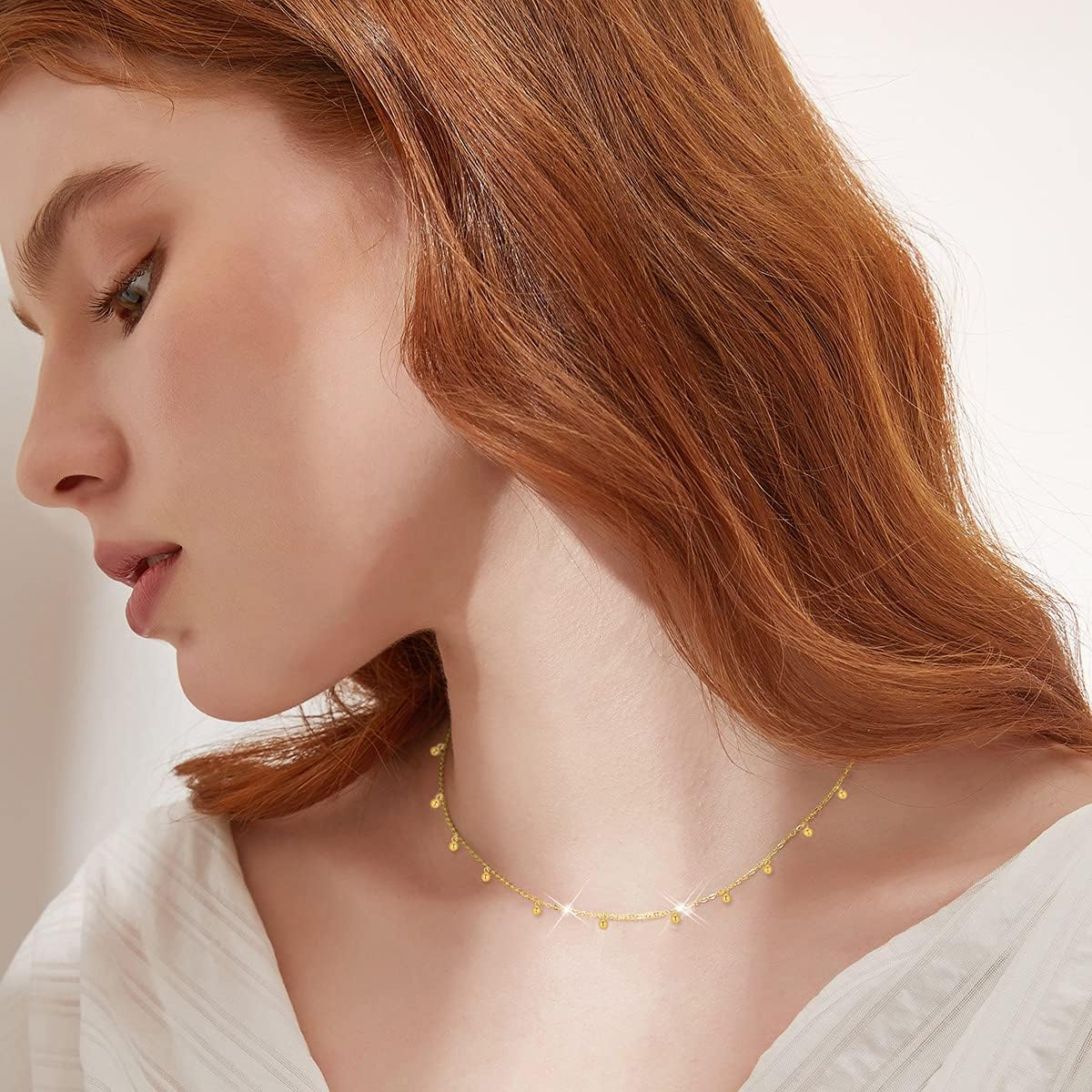 สร้อยคอทองคำ 14k พร้อมลูกปัดห้อยระย้าทองคำ 18k สำหรับผู้หญิง สร้อยคอโช้คเกอร์ทรงกลมเล็ก ของขวัญเครื่องประดับสำหรับเธอ ความยาว 14-19 นิ้ว