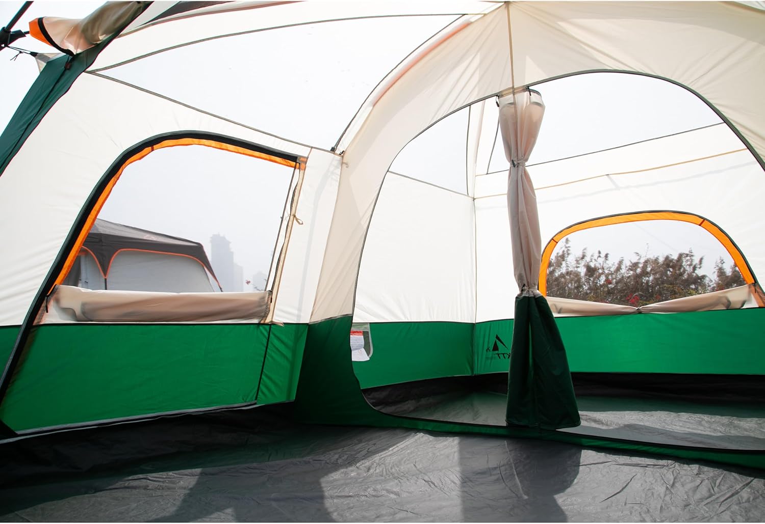 KTT Extra Large Tent 12 Person(A),Family Cabin Tents,2 Rooms,3 Doors and 3 Windows with Mesh,Straight Wall,Waterproof,Double Layer,Big Tent for Outdoor,Picnic,Camping,Family Gathering(Green)