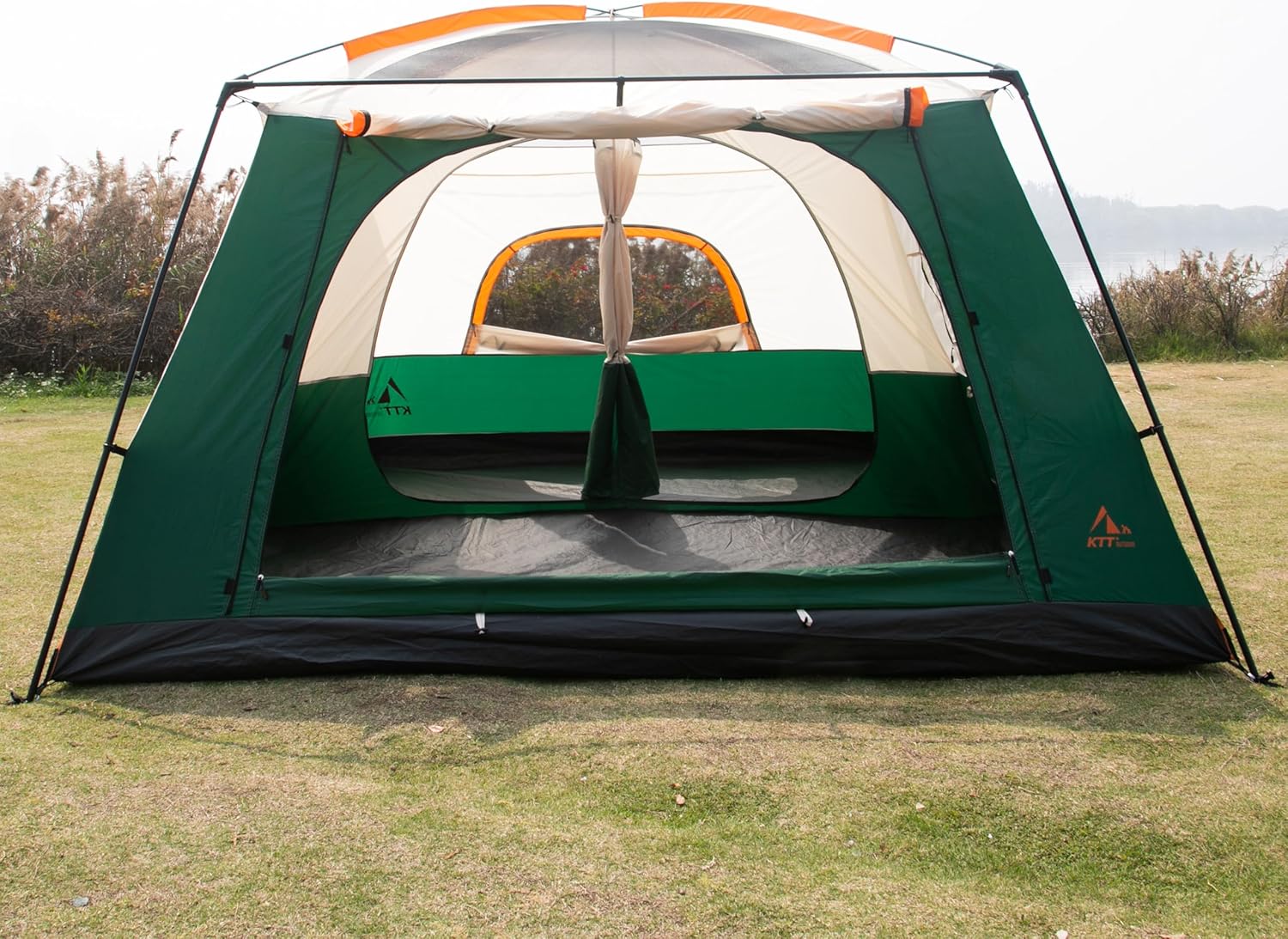 KTT Extra Large Tent 12 Person(A),Family Cabin Tents,2 Rooms,3 Doors and 3 Windows with Mesh,Straight Wall,Waterproof,Double Layer,Big Tent for Outdoor,Picnic,Camping,Family Gathering(Green)