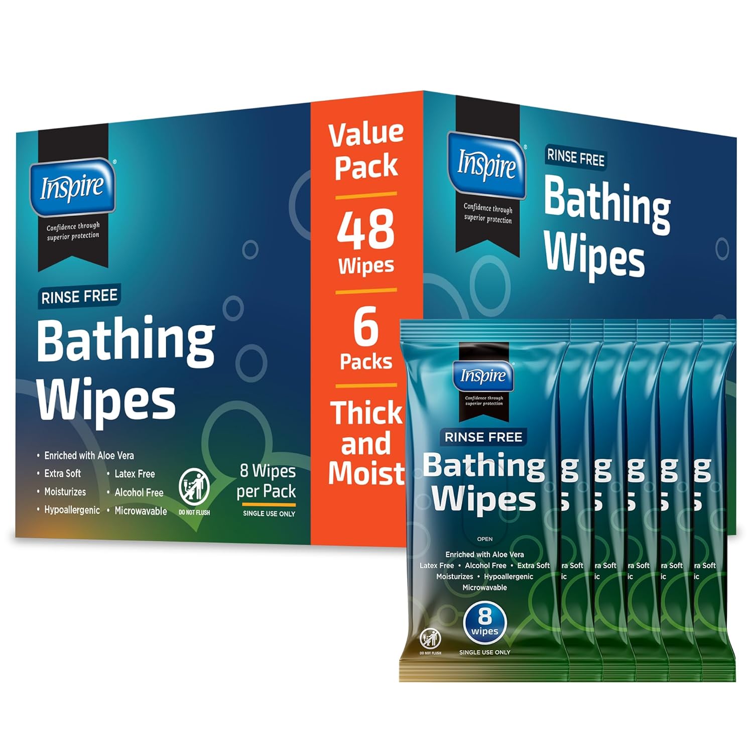 Inspire Durulamasız Vücut Yıkama Mendilleri | Banyo Mendilleri, Duş Mendilleri | Aloe ile Ekstra Büyük Yetişkin Mendilleri | Temizleyici Yetişkin Mendilleri | Kadınlar ve Erkekler İçin Vücut Mendilleri | Yetişkinler İçin Tek Kullanımlık Bez Banyoları