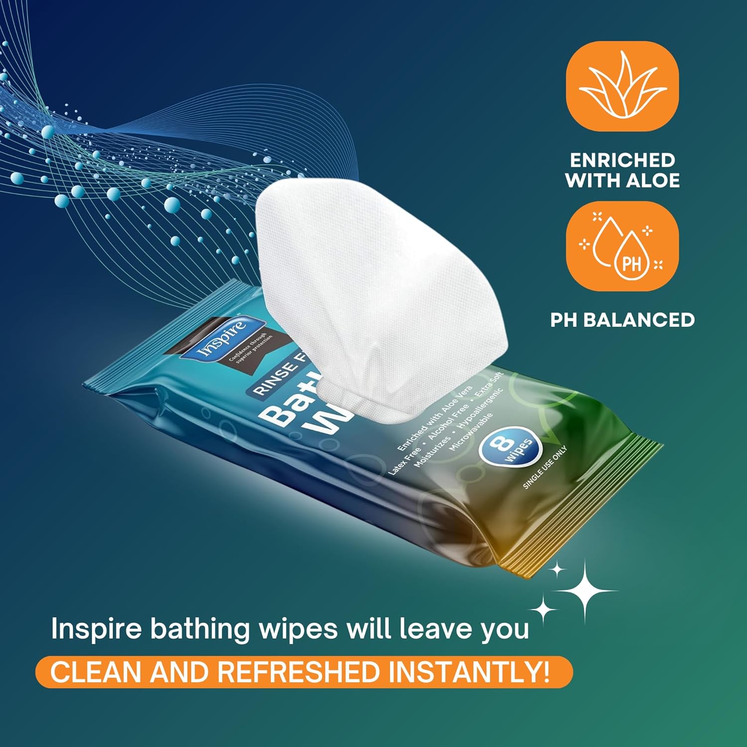 Inspire Rinse Free Body Wash Wipes | Bathing Wipes, Shower Wipes | Extra Large Adult Wipes With Aloe | Cleansing Adult Wipes | Body Wipes For Women And Men | Disposable Washcloths For Adults Bathing · v3