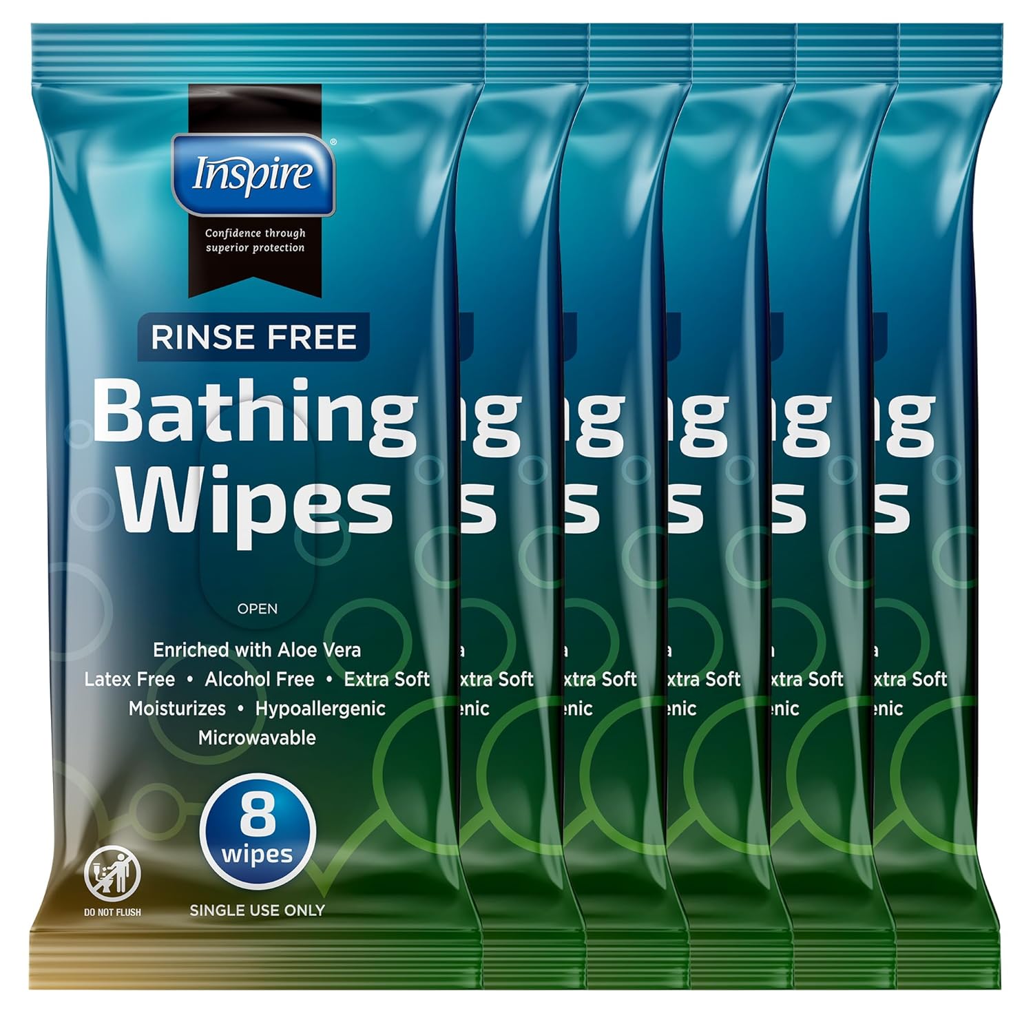 Inspire Rinse Free Body Wash Wipes | Bathing Wipes, Shower Wipes | Extra Large Adult Wipes With Aloe | Cleansing Adult Wipes | Body Wipes For Women And Men | Disposable Washcloths For Adults Bathing · v3