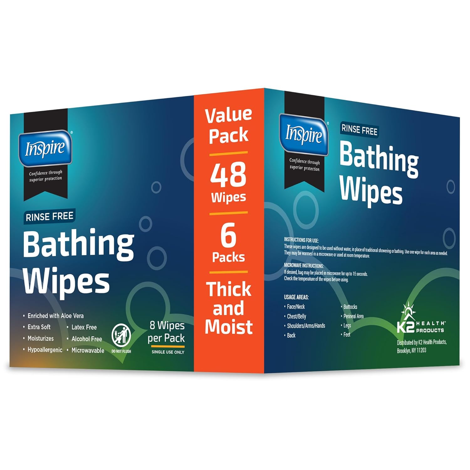 Inspire Rinse Free Body Wash Wipes | Bathing Wipes, Shower Wipes | Extra Large Adult Wipes With Aloe | Cleansing Adult Wipes | Body Wipes For Women And Men | Disposable Washcloths For Adults Bathing · v3
