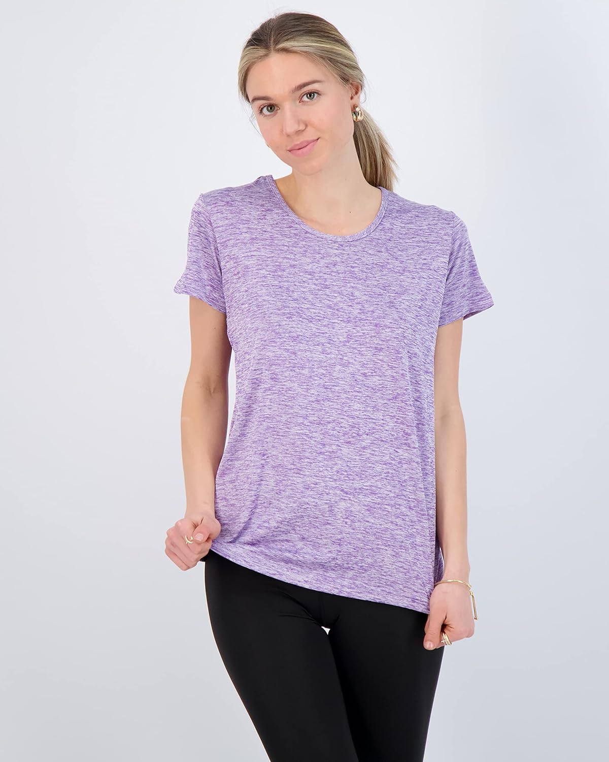 Real Essentials 5er-Pack: Dry Fit Tech Stretch Kurzarm-Sportshirt mit Rundhalsausschnitt für Damen (in Übergröße erhältlich)