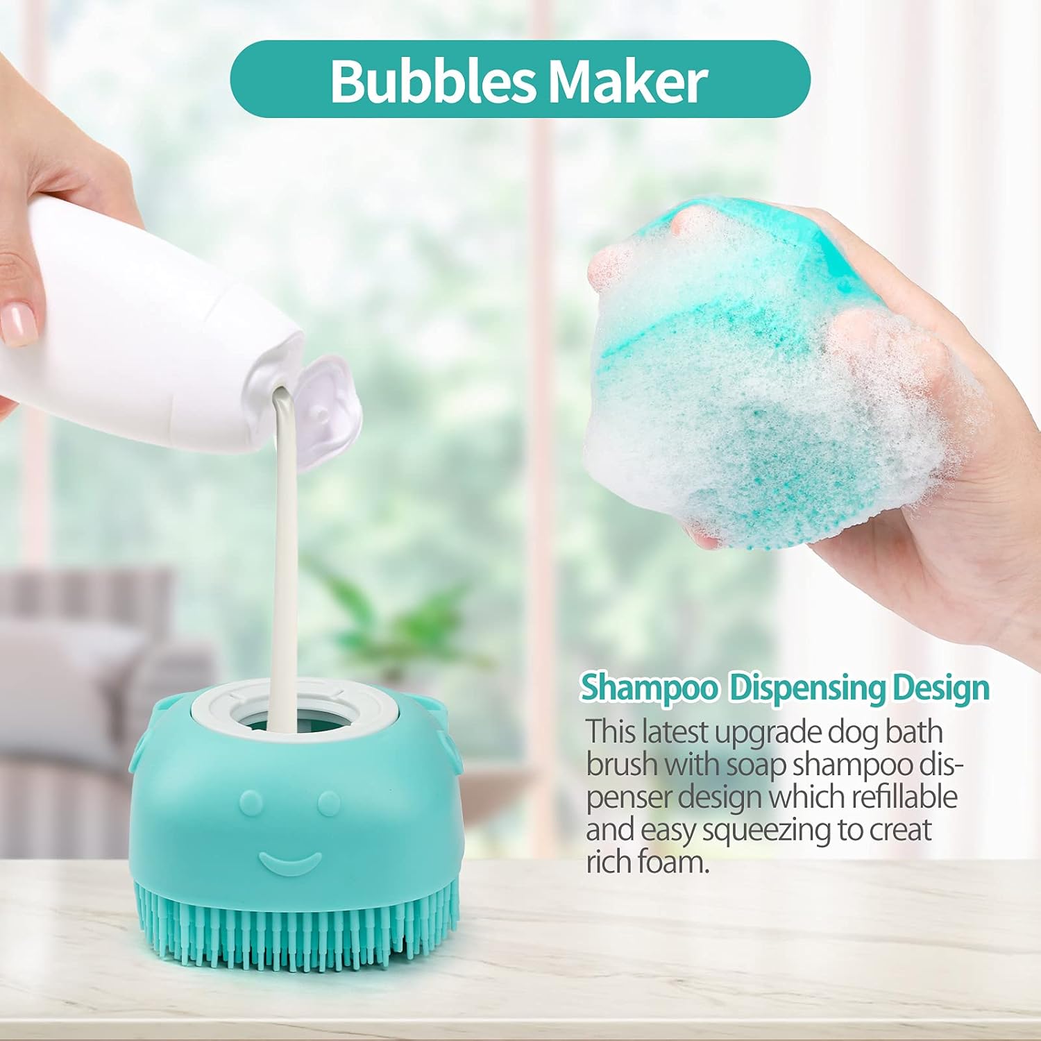2Pack Dog Bath Brush, Soft Silicone Pet Shampoo Massage Dispenser Grooming Shower Brush for Short Long Haired Dogs and Cats Washing, ISWAYSTORE · v2