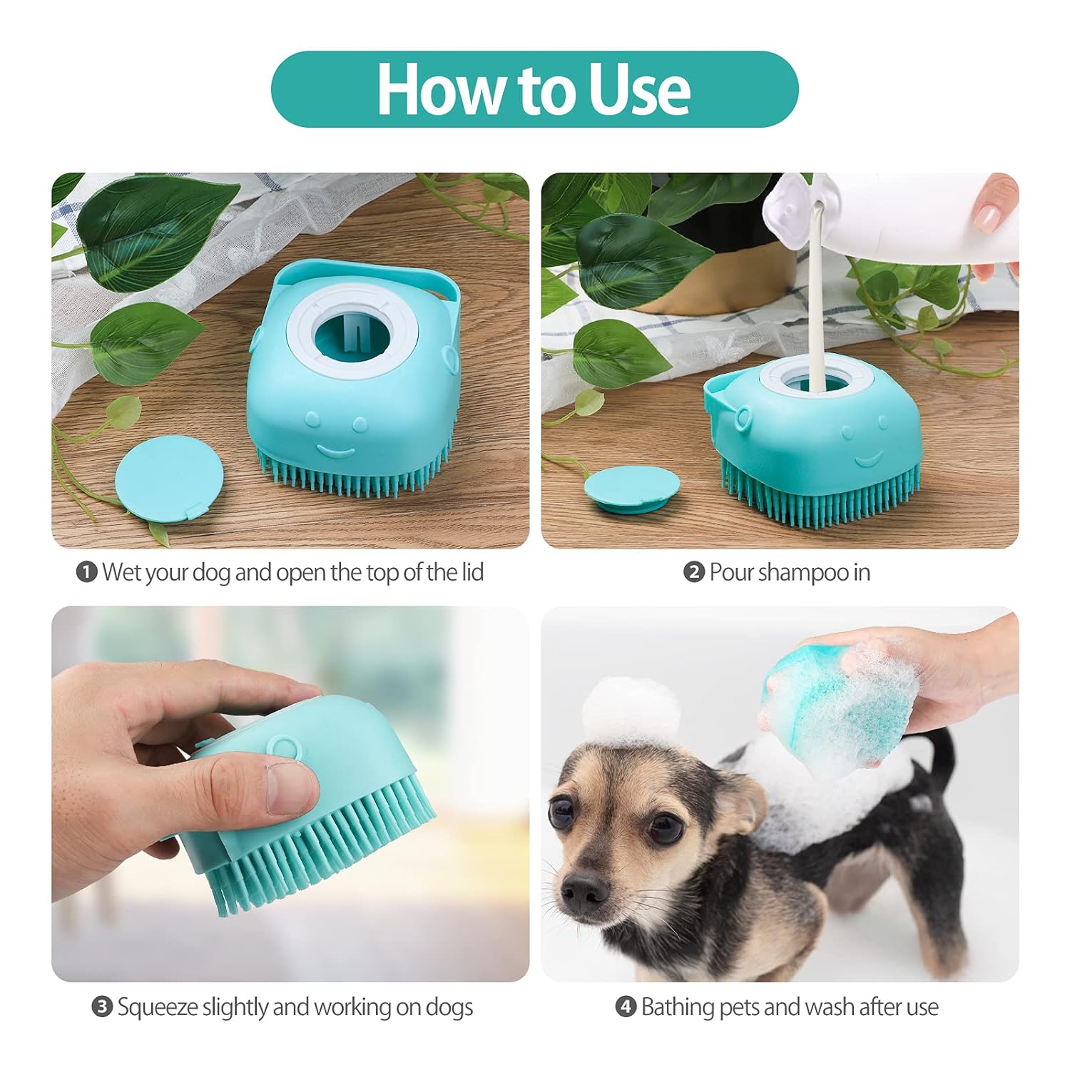 2Pack Dog Bath Brush, Soft Silicone Pet Shampoo Massage Dispenser Grooming Shower Brush for Short Long Haired Dogs and Cats Washing, ISWAYSTORE · v2