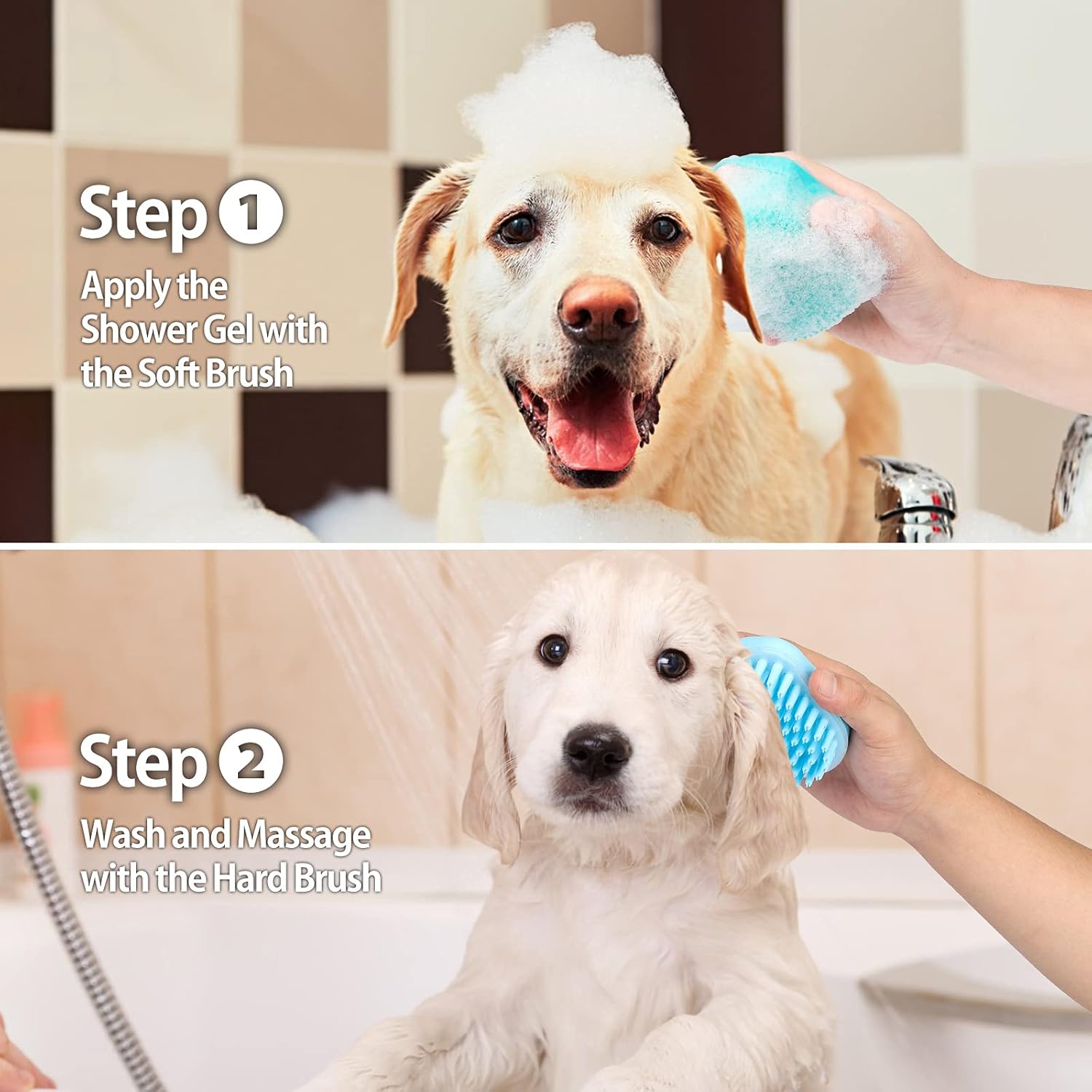 2Pack Dog Bath Brush, Soft Silicone Pet Shampoo Massage Dispenser Grooming Shower Brush for Short Long Haired Dogs and Cats Washing, ISWAYSTORE · v2