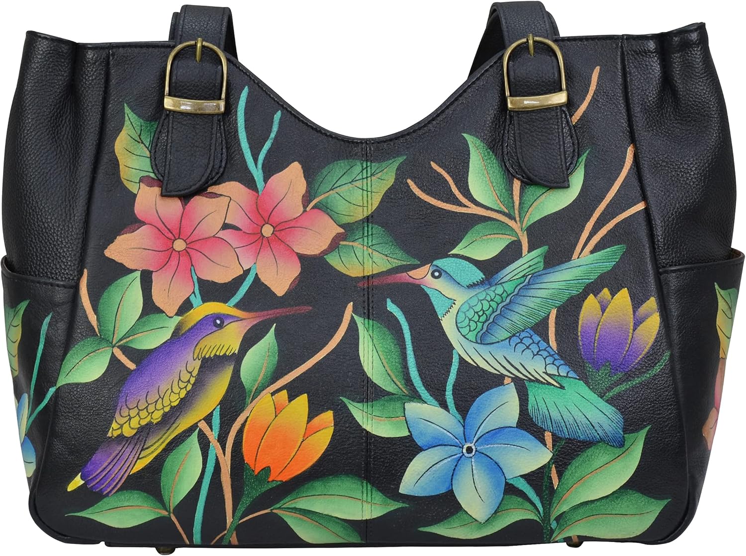 Anna by Anuschka Schultertasche für Damen aus echtem Leder — handbemaltes Originalkunstwerk auf der Außenseite