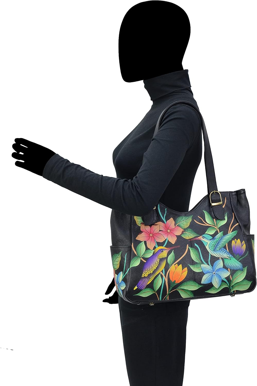 Anna by Anuschka Womens Genuine Leather Shoulder Bag - Hand Painted Original Artwork Exterior · v5